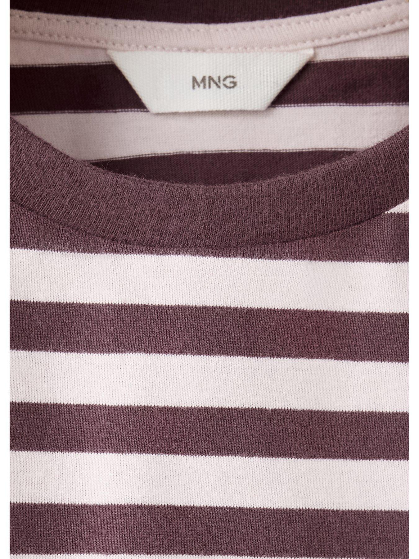 Image 4 of 4 of Mango Girls Striped Cut Out Detail T-Shirt - Pink