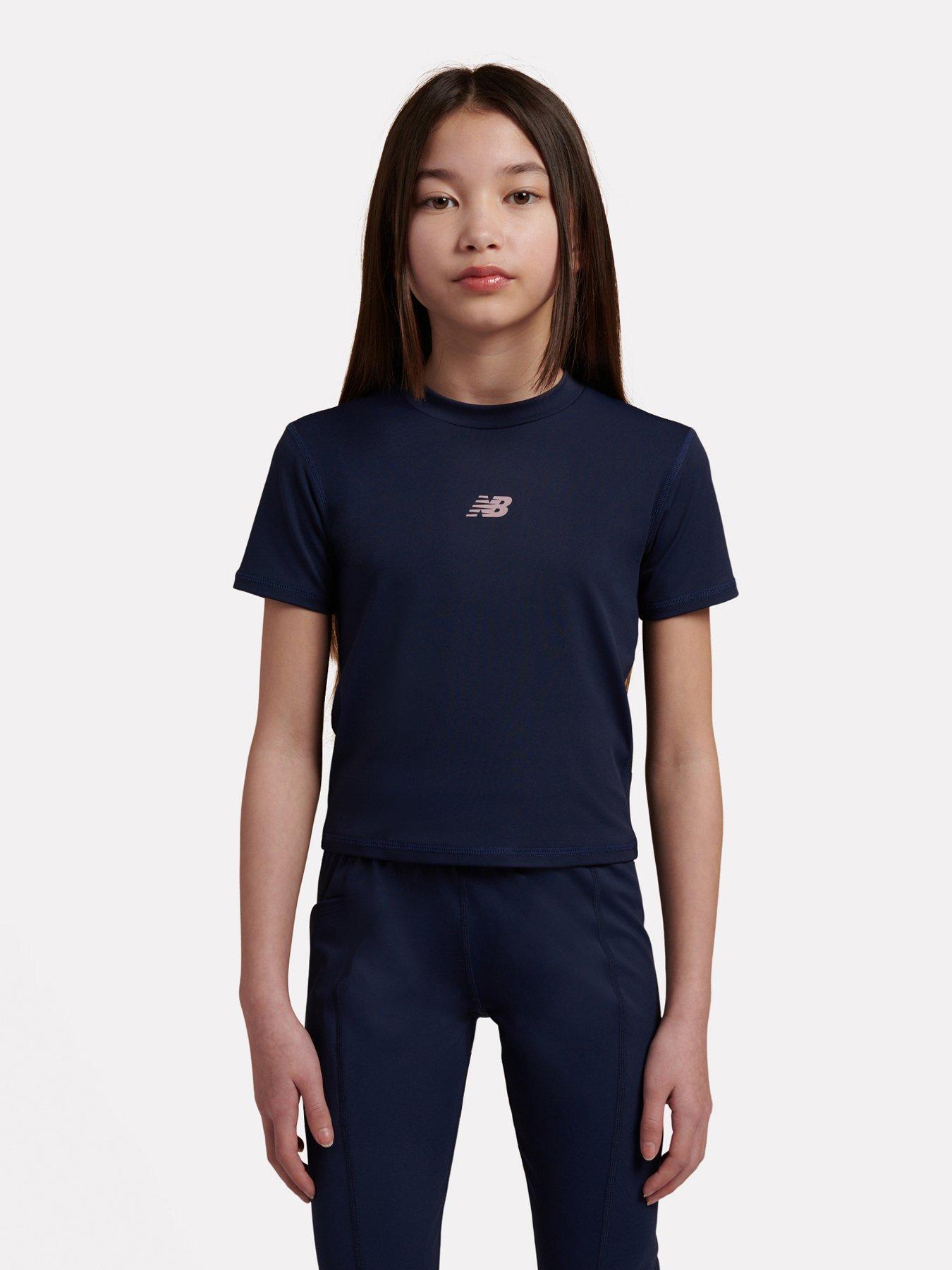 Image 1 of 7 of New Balance Girls Stretch Crew Neck Athletic T-Shirt - Navy