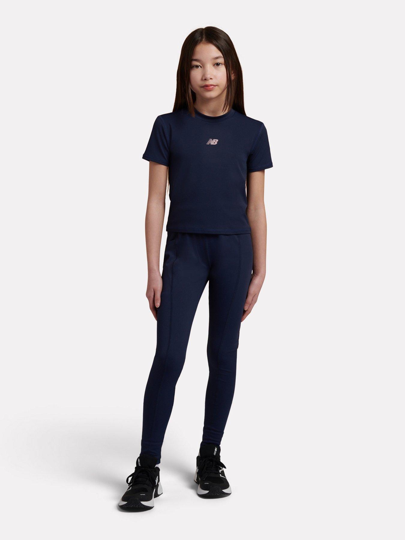 Image 3 of 7 of New Balance Girls Stretch Crew Neck Athletic T-Shirt - Navy