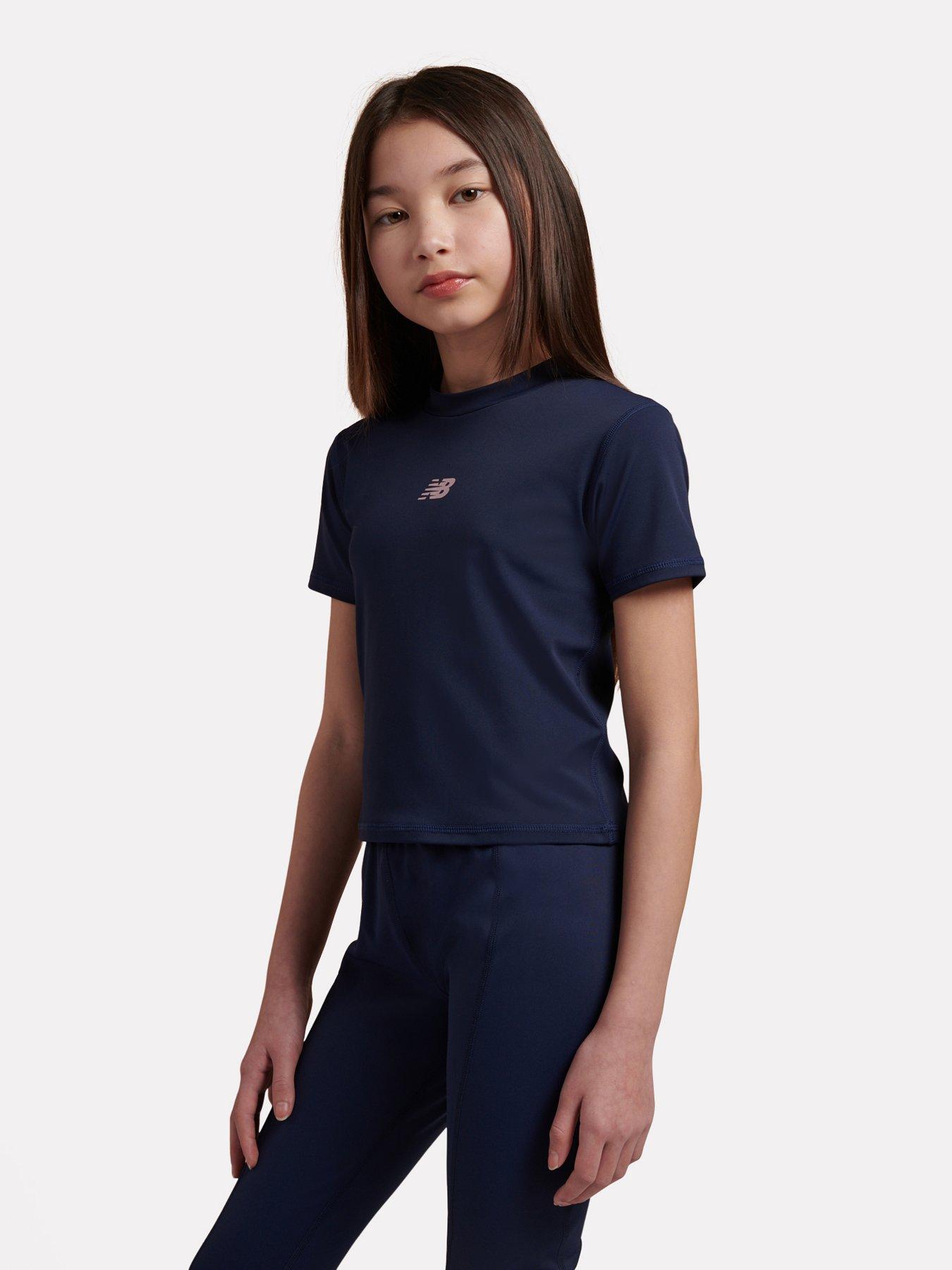 Image 4 of 7 of New Balance Girls Stretch Crew Neck Athletic T-Shirt - Navy
