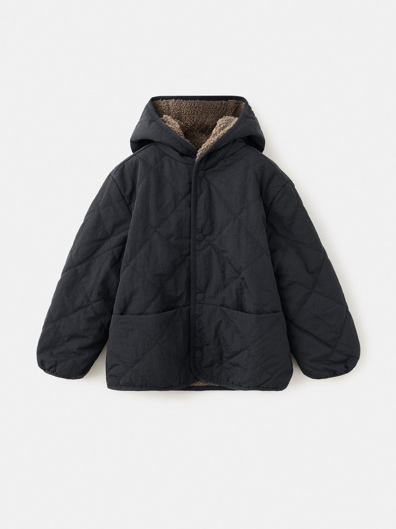 Mango Younger Boys Fur Effect Quilted Coat - Black