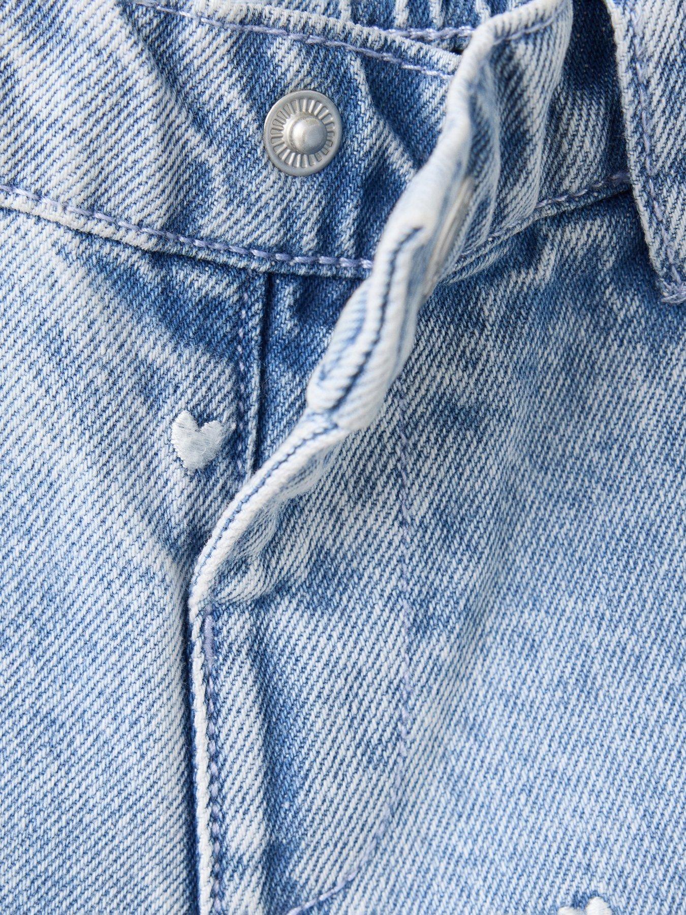 Image 3 of 4 of Mango Younger Girls Heart Embroidered Jeans - Blue