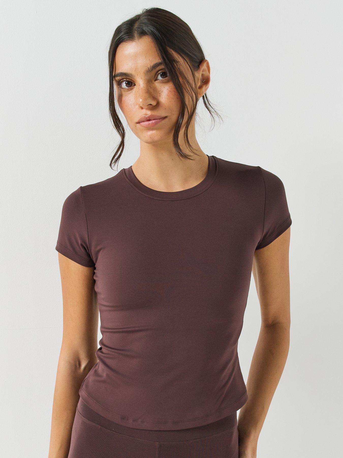 Image 1 of 5 of Gym + Coffee Gym + Coffee Womens Stretch Close Fit T-Shirt - Brown