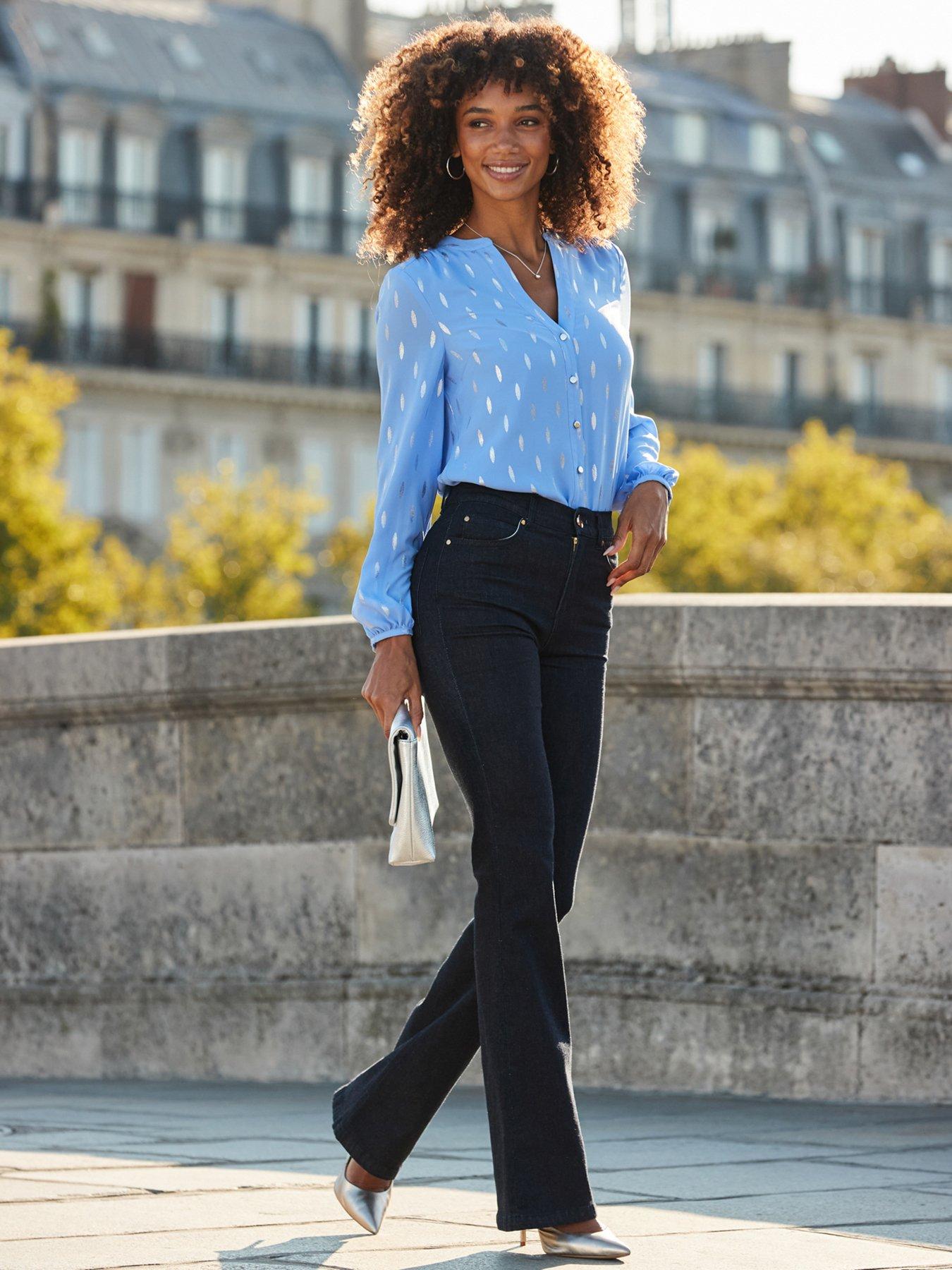 Image 2 of 5 of Sosandar Metallic Fleck Detail Blouse - Blue