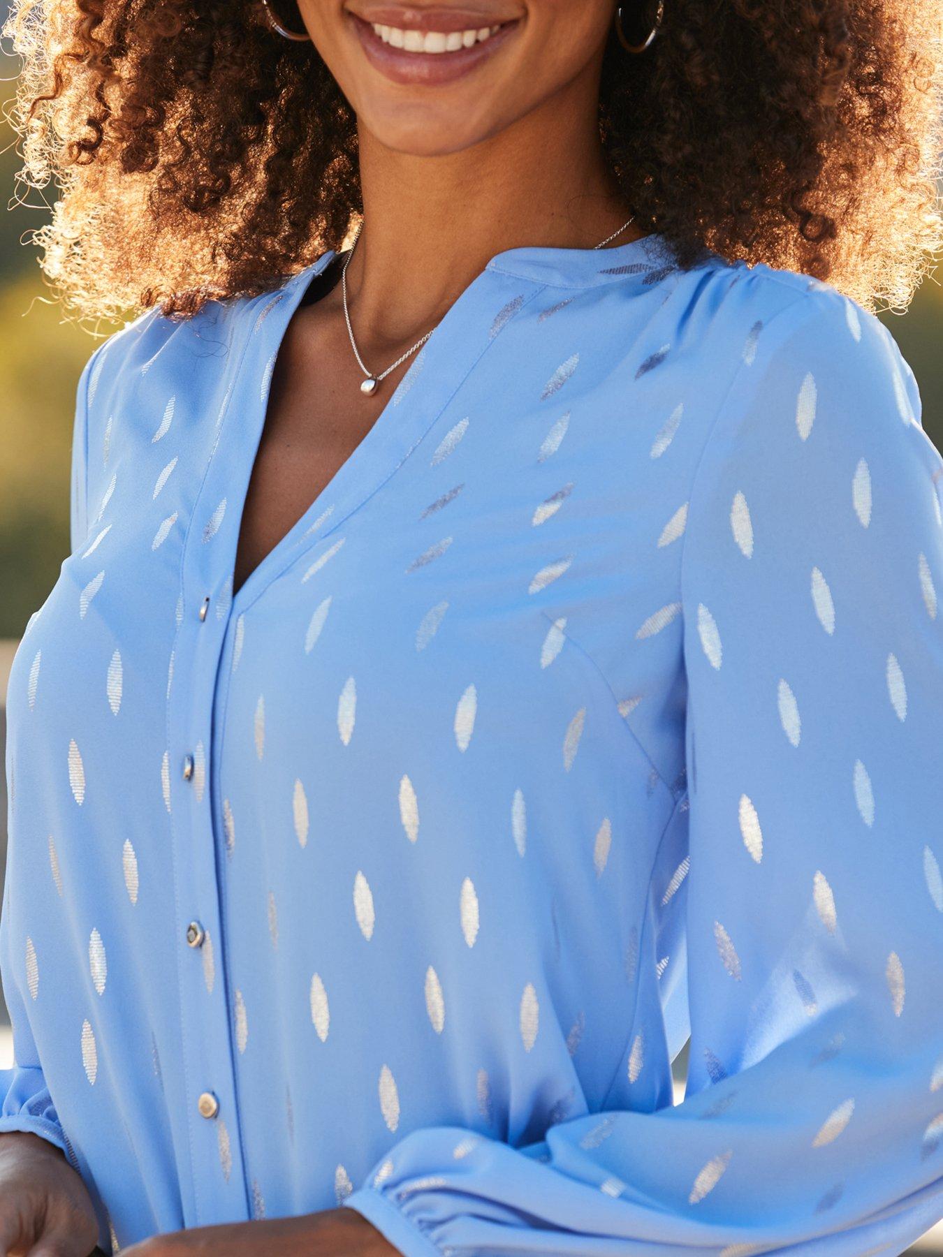 Image 5 of 5 of Sosandar Metallic Fleck Detail Blouse - Blue