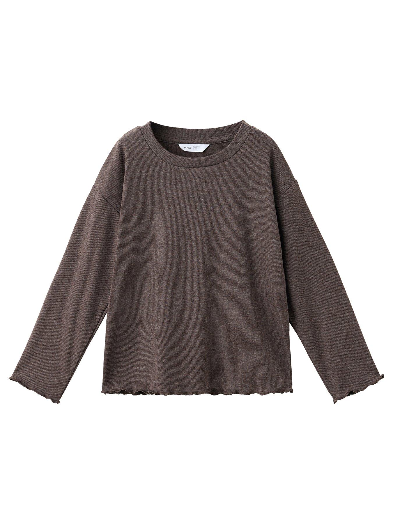 Mango Younger Girls Lettuce Hem Long Sleeve Tshirt - Brown