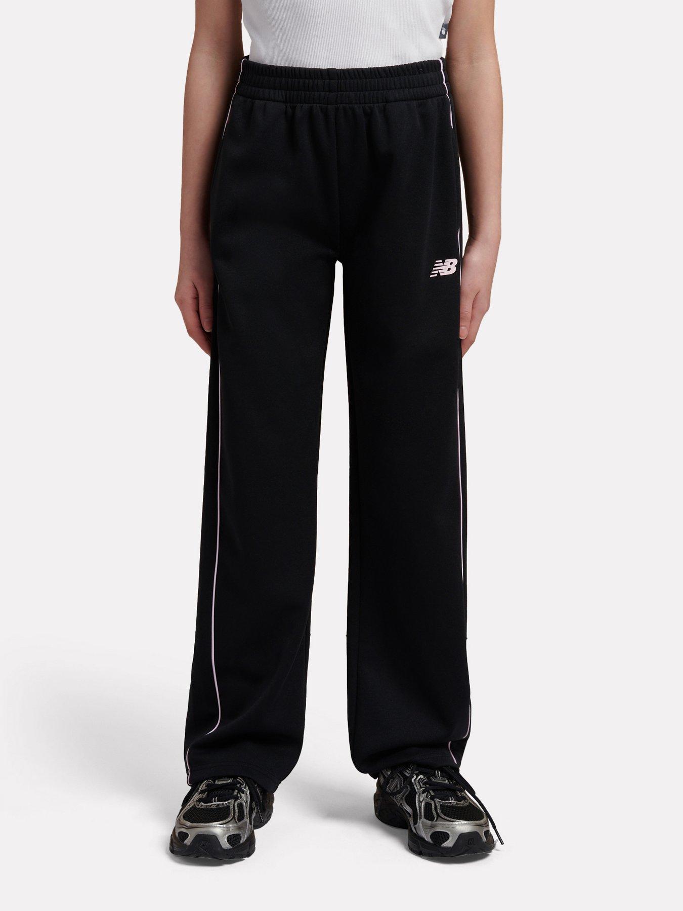 Image 1 of 7 of New Balance Girls Piping Wide Leg Elastic Waist Track Pants - Black