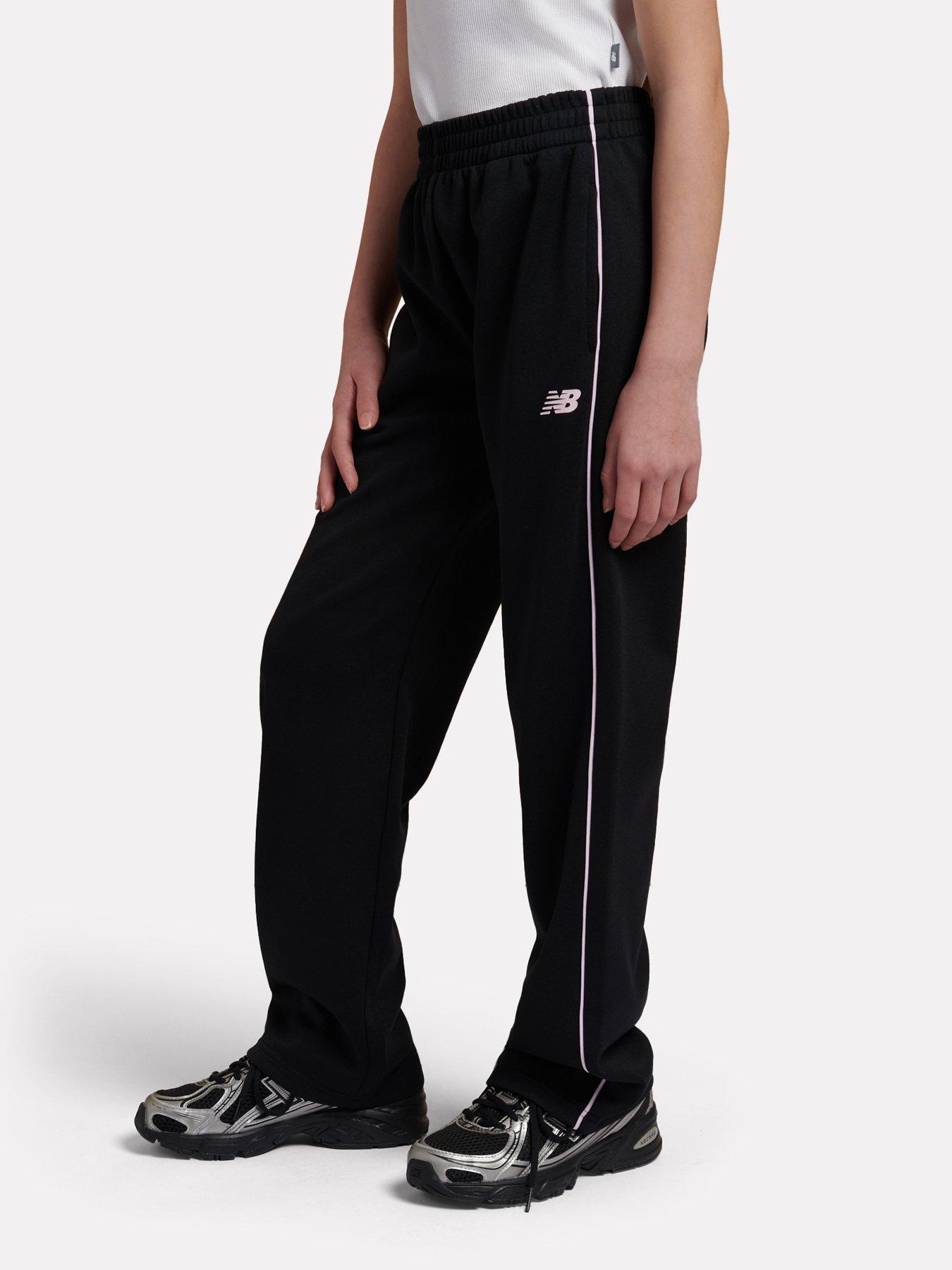 Image 4 of 7 of New Balance Girls Piping Wide Leg Elastic Waist Track Pants - Black