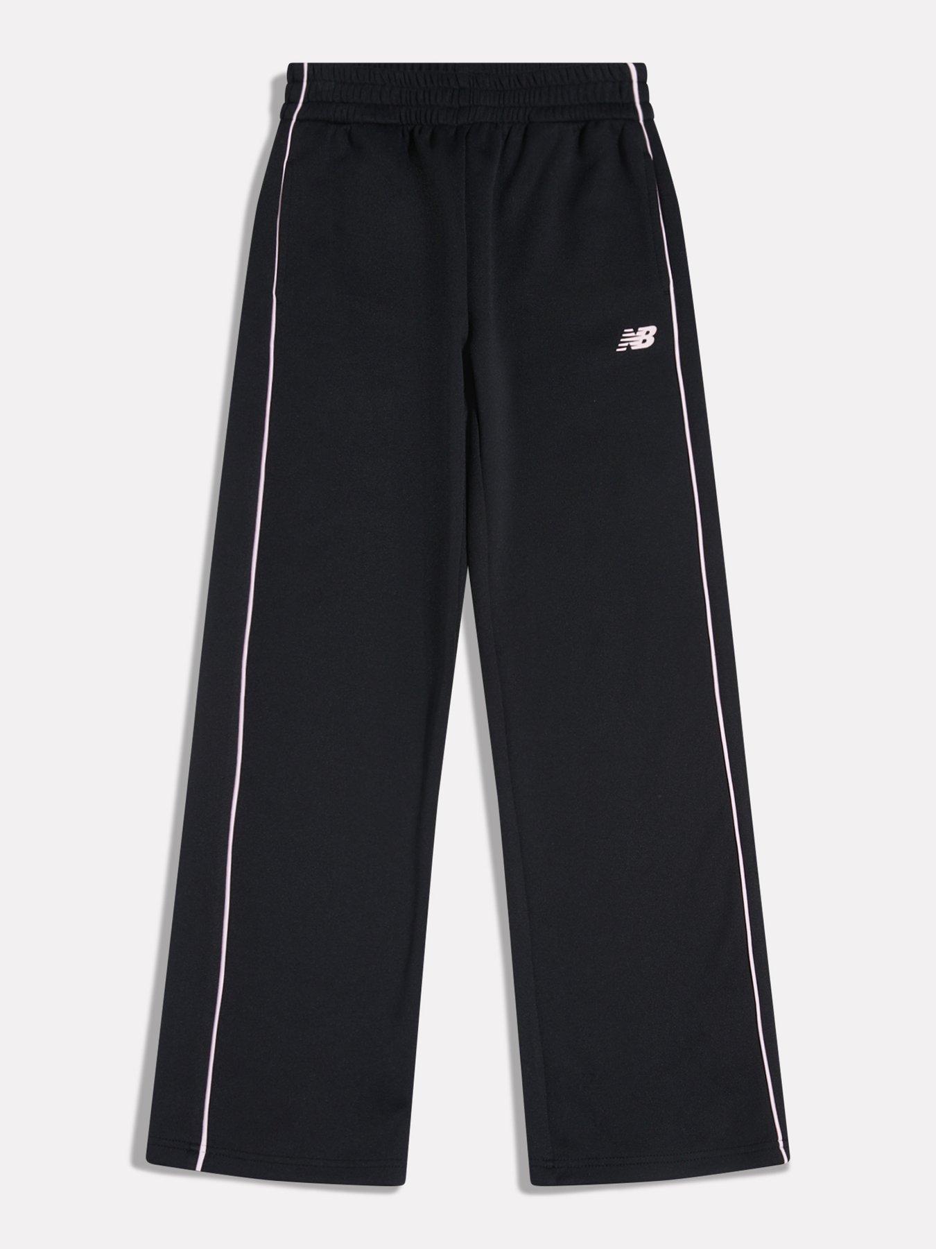 Image 6 of 7 of New Balance Girls Piping Wide Leg Elastic Waist Track Pants - Black