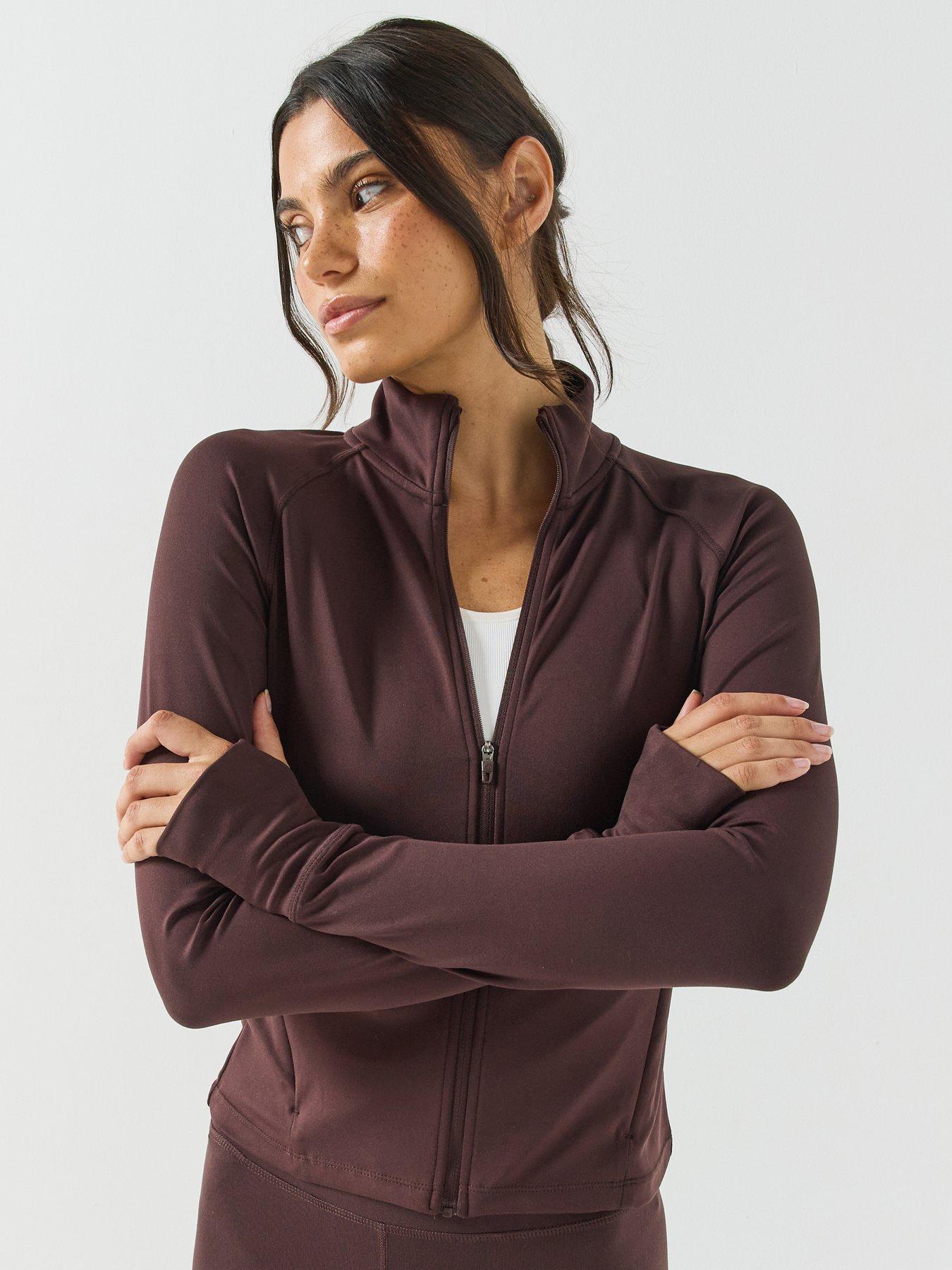 Image 1 of 6 of Gym + Coffee Womens Training Day Full Zip Thumbhole Midlayer - Brown
