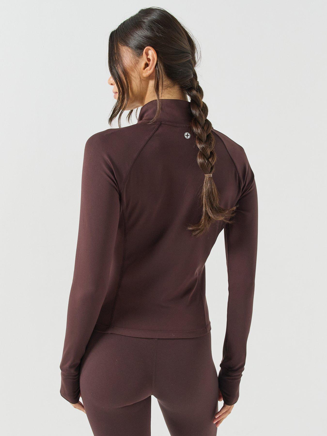 Image 2 of 6 of Gym + Coffee Womens Training Day Full Zip Thumbhole Midlayer - Brown