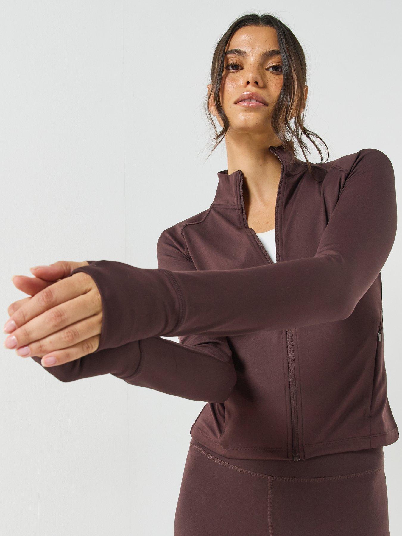 Image 4 of 6 of Gym + Coffee Womens Training Day Full Zip Thumbhole Midlayer - Brown