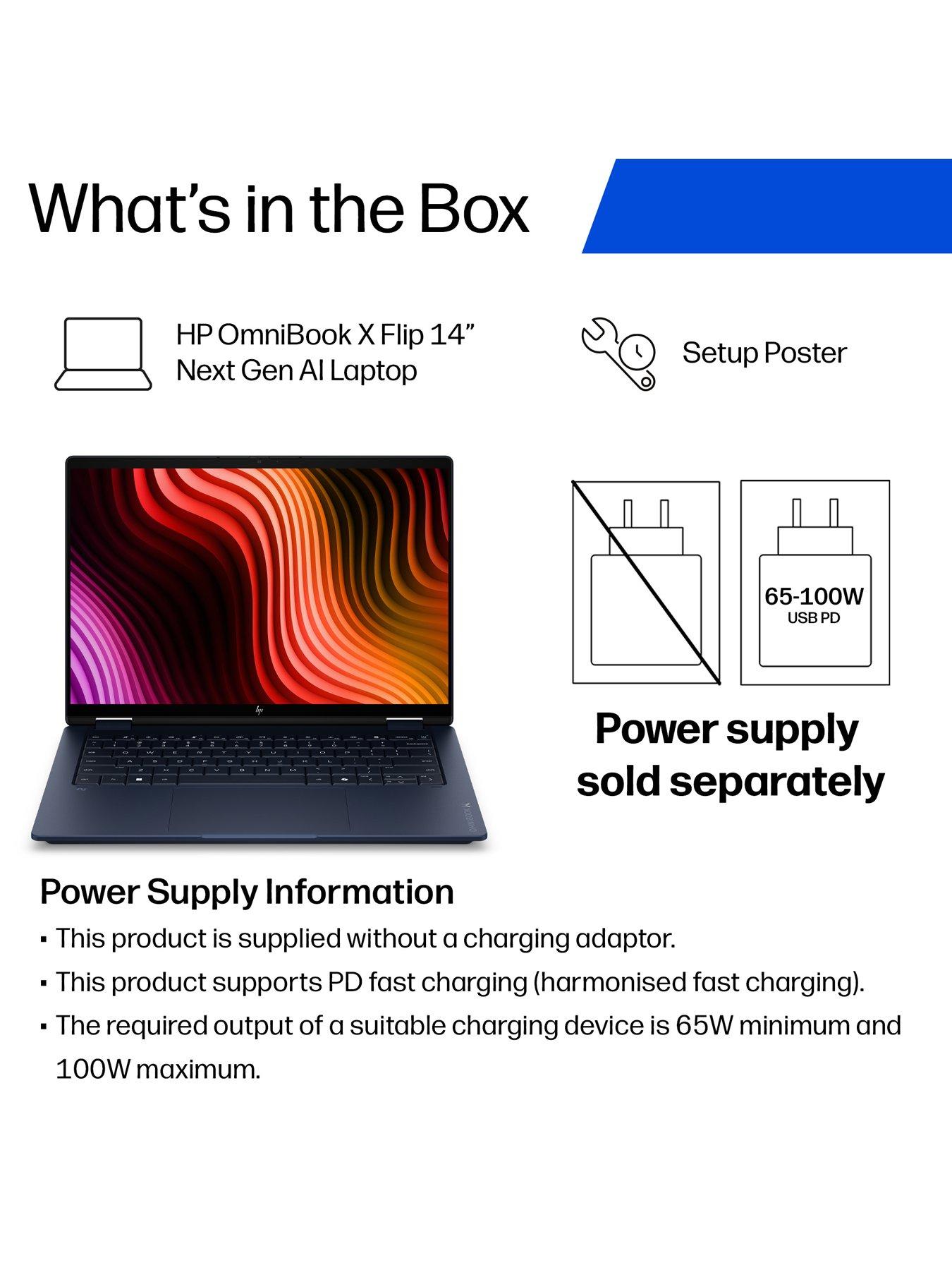 Image 2 of 8 of HP OmniBook X Flip 14-kc0000nax 14in OLED Touchscreen Laptop - Copilot+PC - AMD Ryzen AI 5 - 16GB RAM - 512GB SSD  - Blue - No Power Adaptor Included