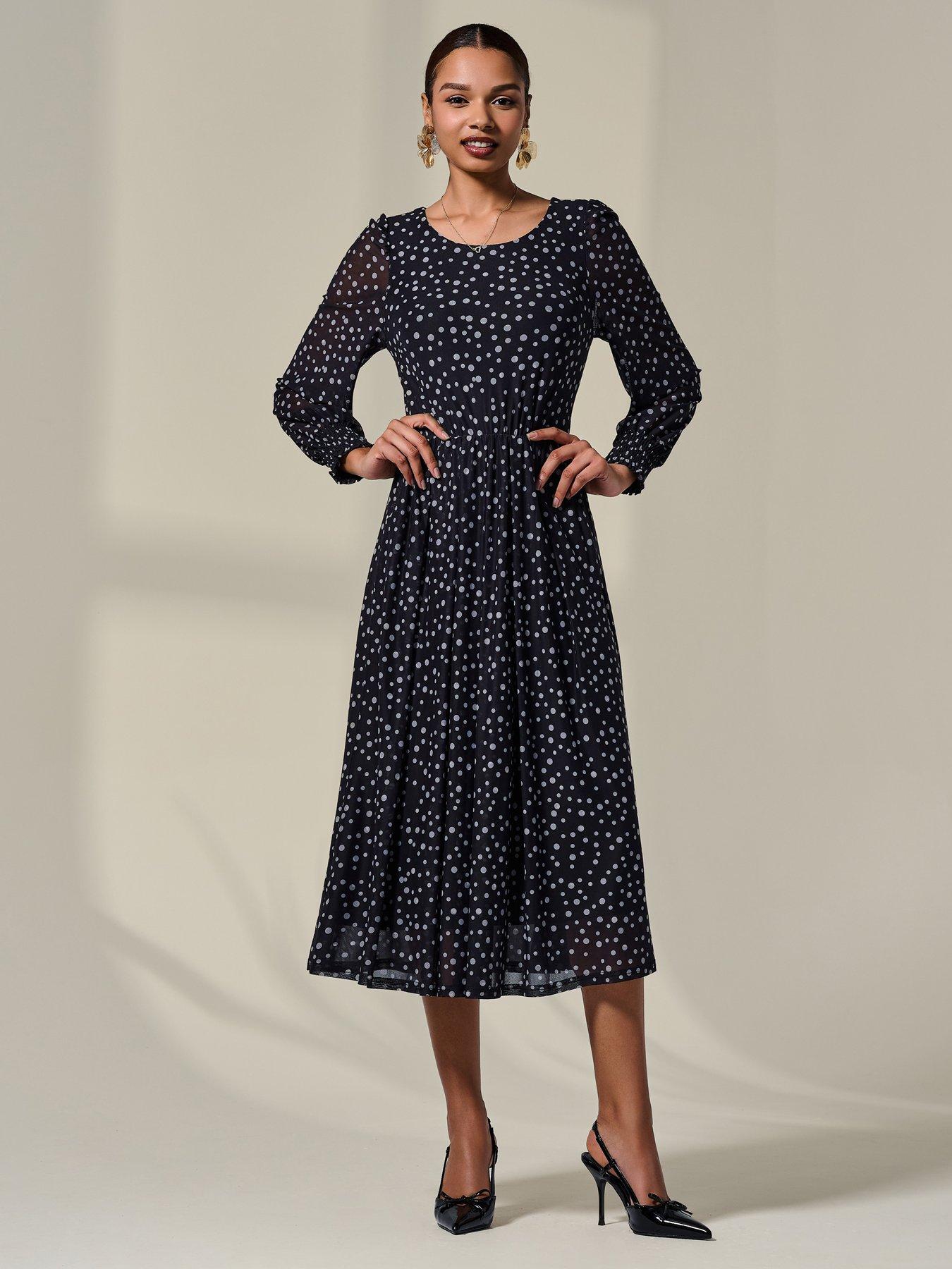Jolie Moi Long Sleeve Mesh Midi Dress - Black
