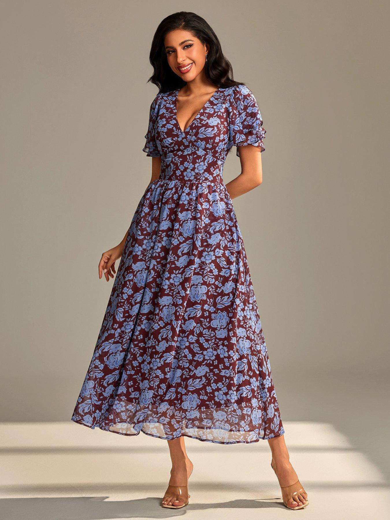 Jolie Moi Layered Angel Sleeved Chiffon Maxi Dress