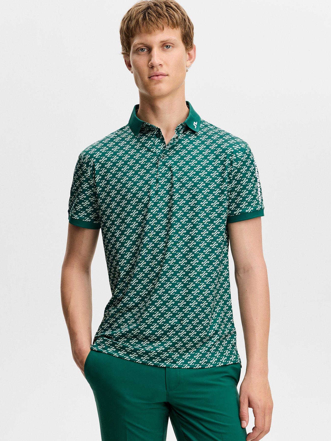 J LINDEBERG Mens Golf Tour Tech Print Polo T-Shirt - Green