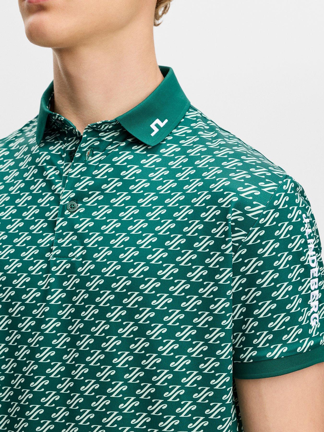 Image 4 of 5 of J LINDEBERG Mens Golf Tour Tech Print Polo T-Shirt - Green