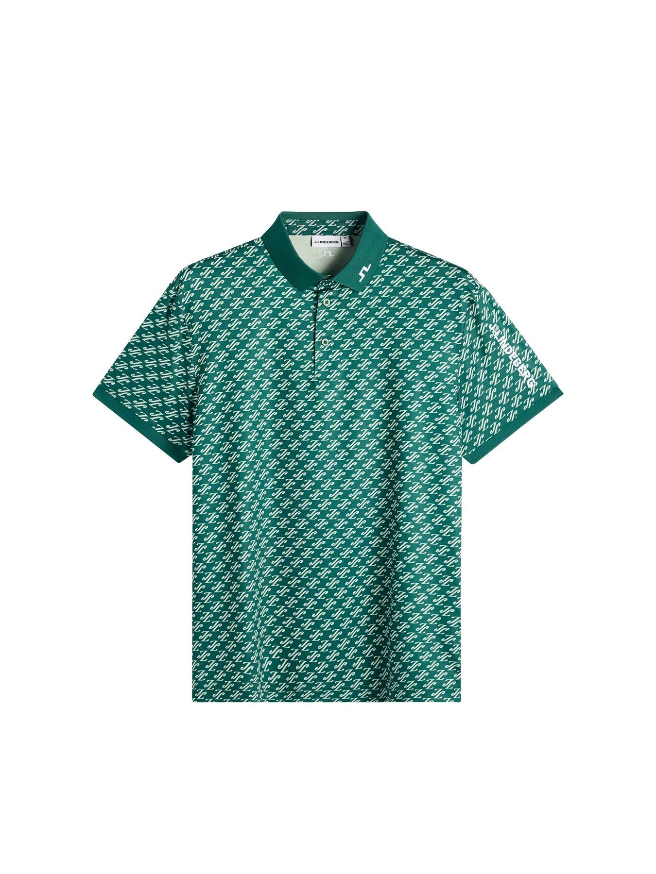 Image 5 of 5 of J LINDEBERG Mens Golf Tour Tech Print Polo T-Shirt - Green