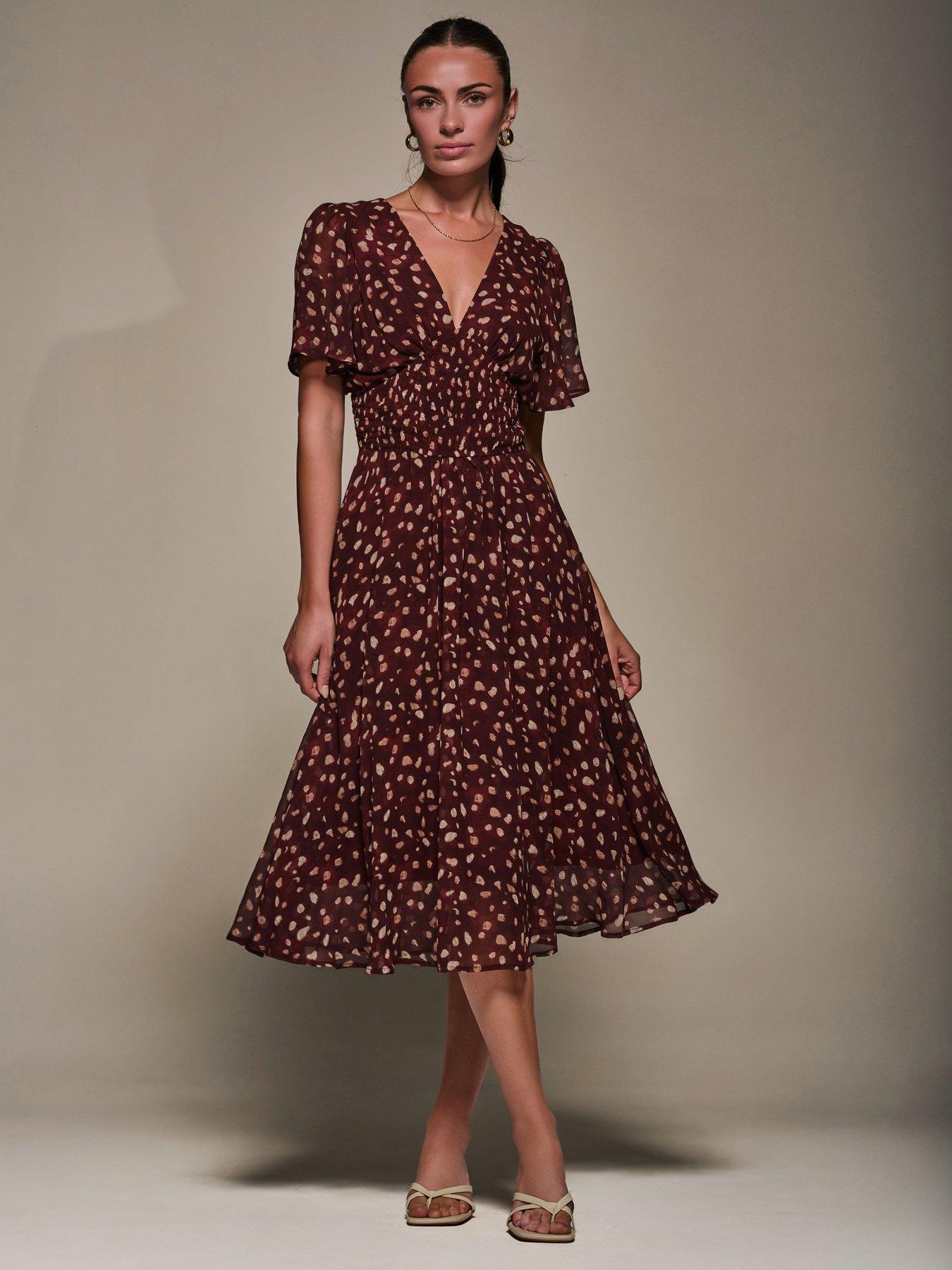 Image 1 of 6 of Jolie Moi Chiffon Tie Back Detail Midi Dress - Purple