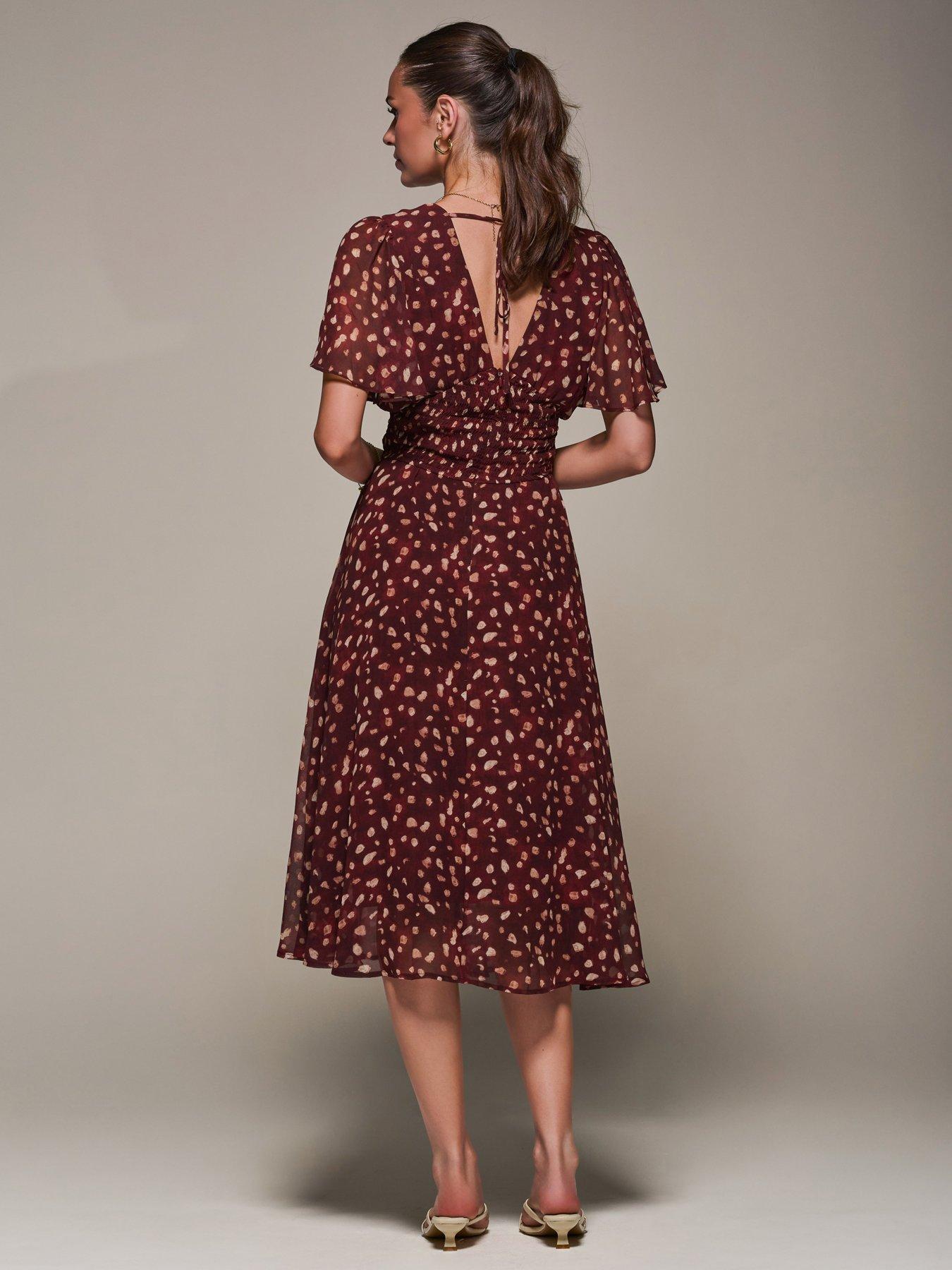 Image 2 of 6 of Jolie Moi Chiffon Tie Back Detail Midi Dress - Purple