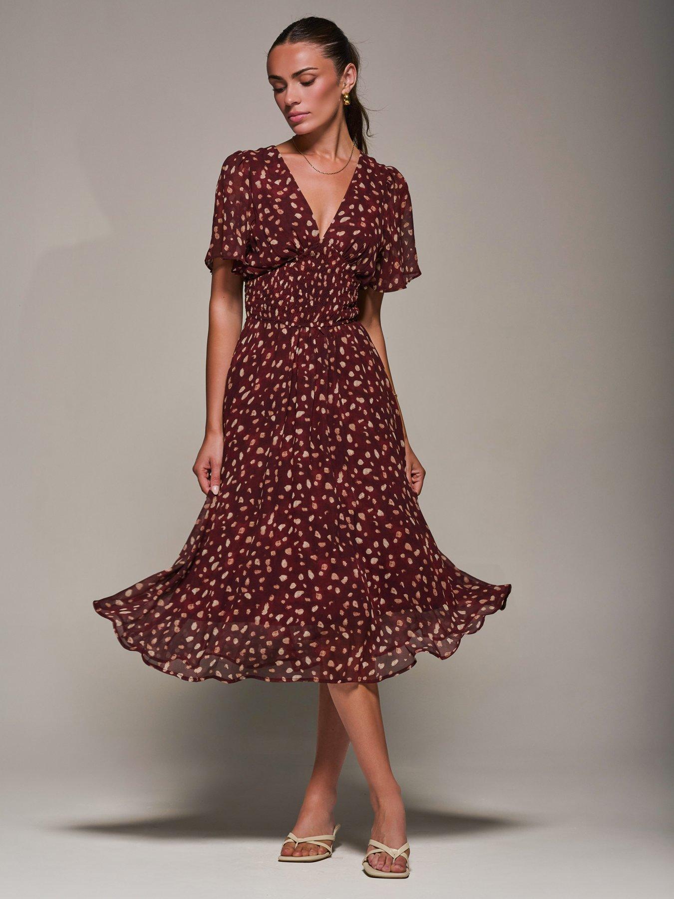 Image 3 of 6 of Jolie Moi Chiffon Tie Back Detail Midi Dress - Purple