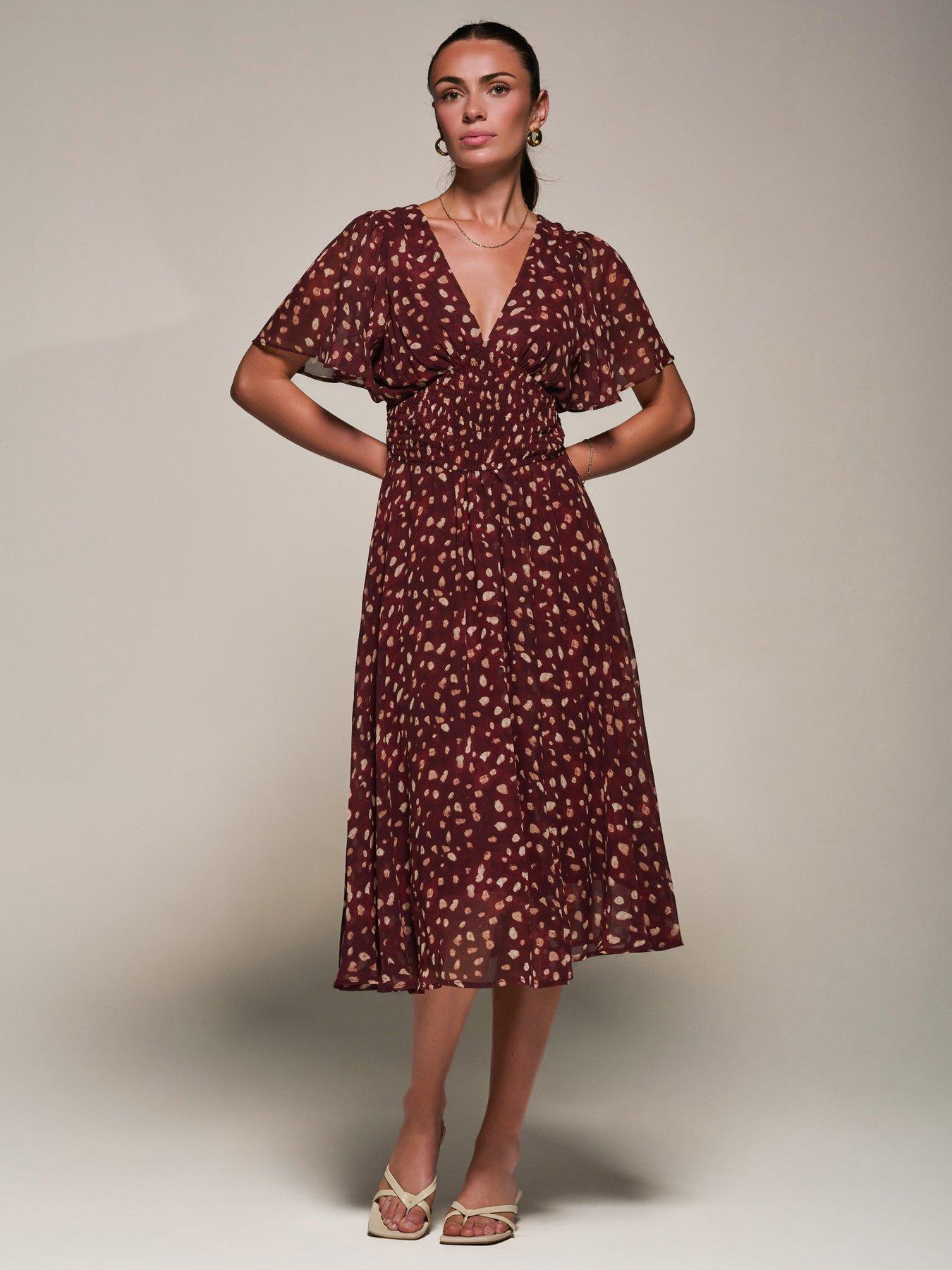 Image 5 of 6 of Jolie Moi Chiffon Tie Back Detail Midi Dress - Purple