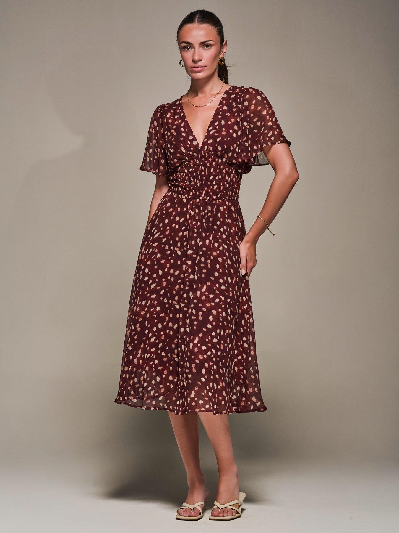 Image 6 of 6 of Jolie Moi Chiffon Tie Back Detail Midi Dress - Purple