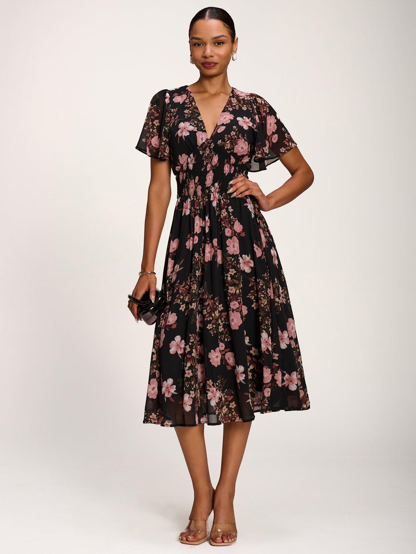 Jolie Moi Chiffon Tie Back Detail Midi Dress - Black