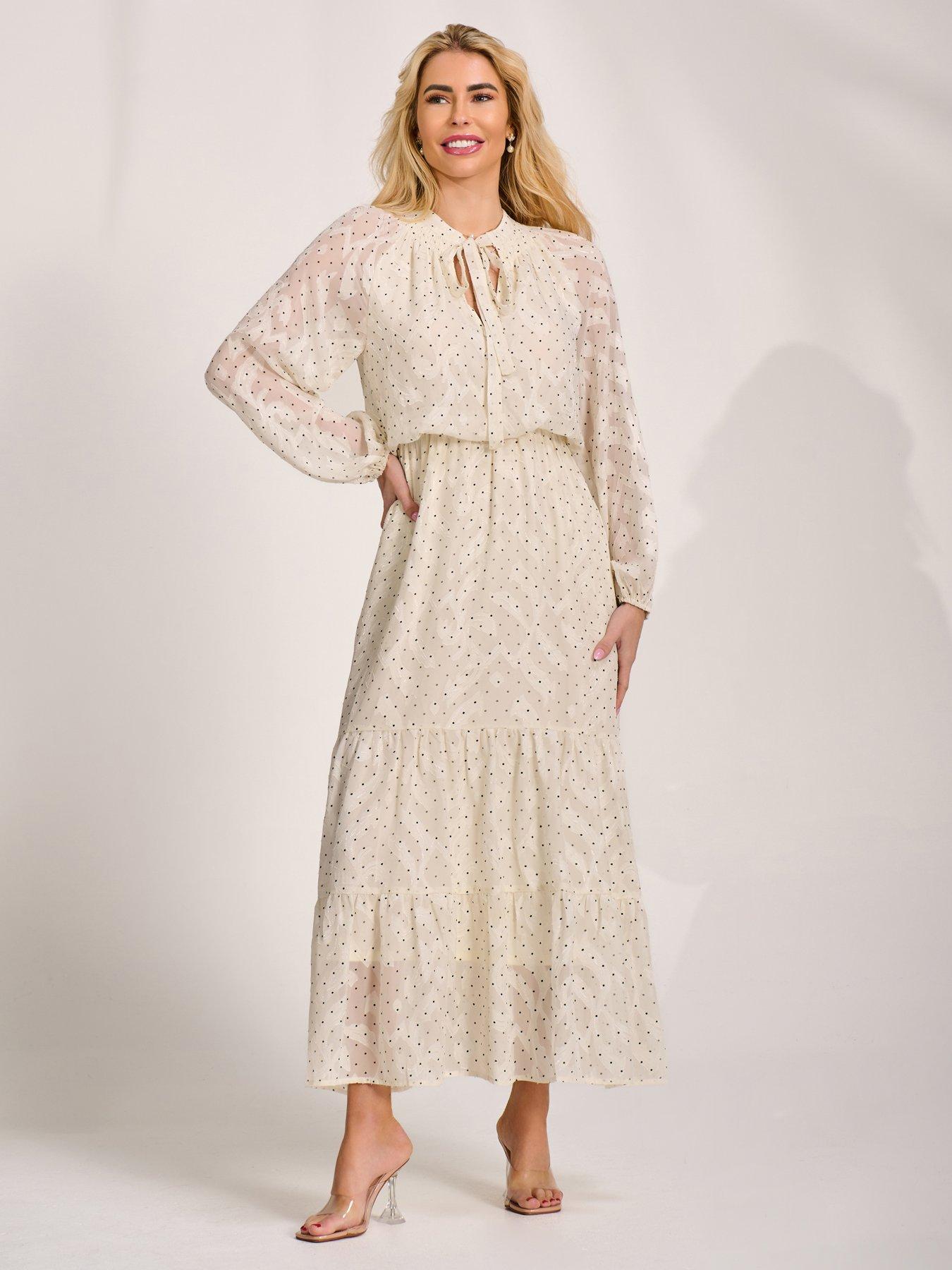 Jolie Moi Textured Chiffon Long Sleeve Maxi Dress