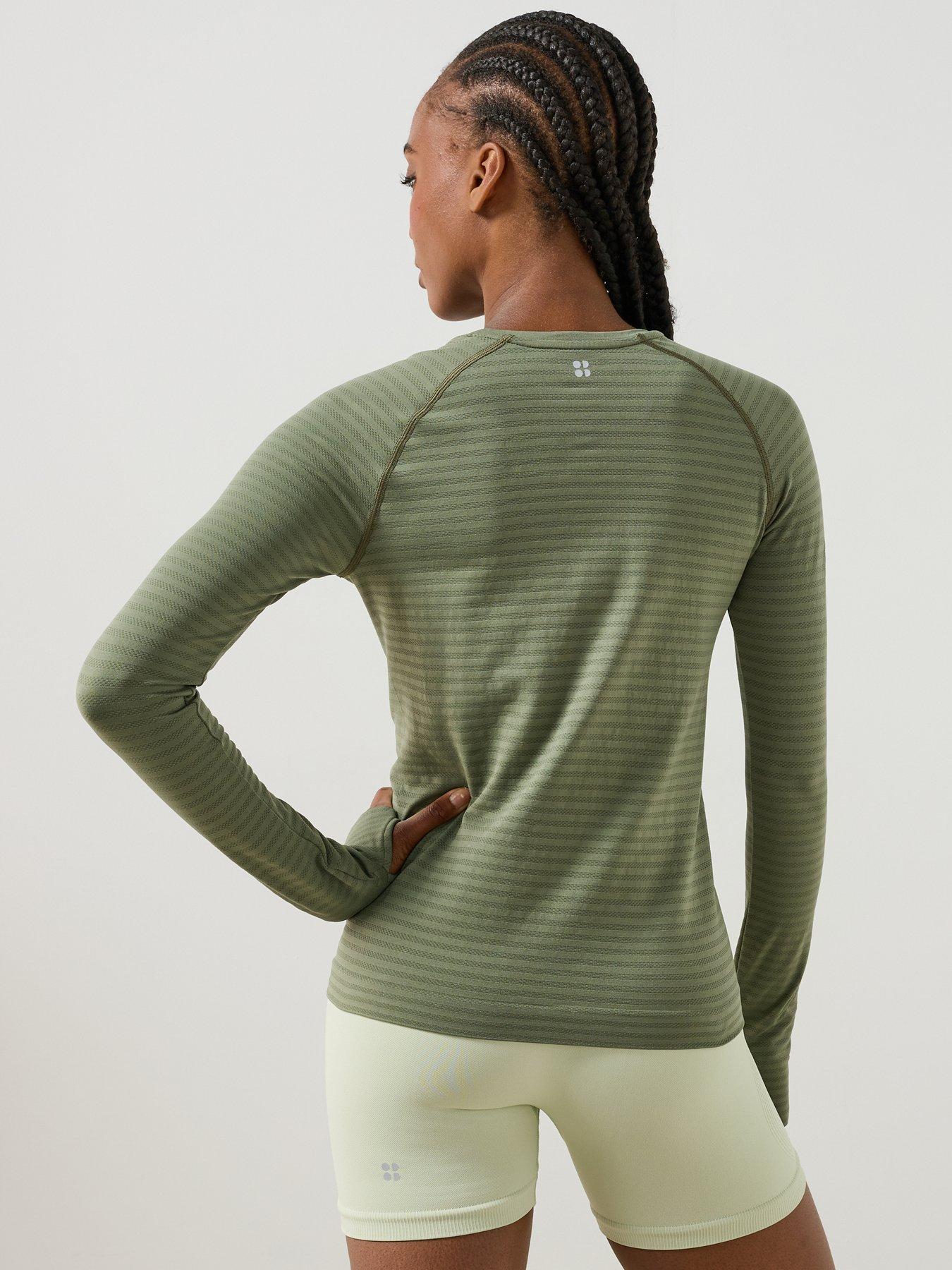 Image 2 of 6 of Sweaty Betty Womens Textured Stripe Raglan Long Sleeve T-Shirt - Green