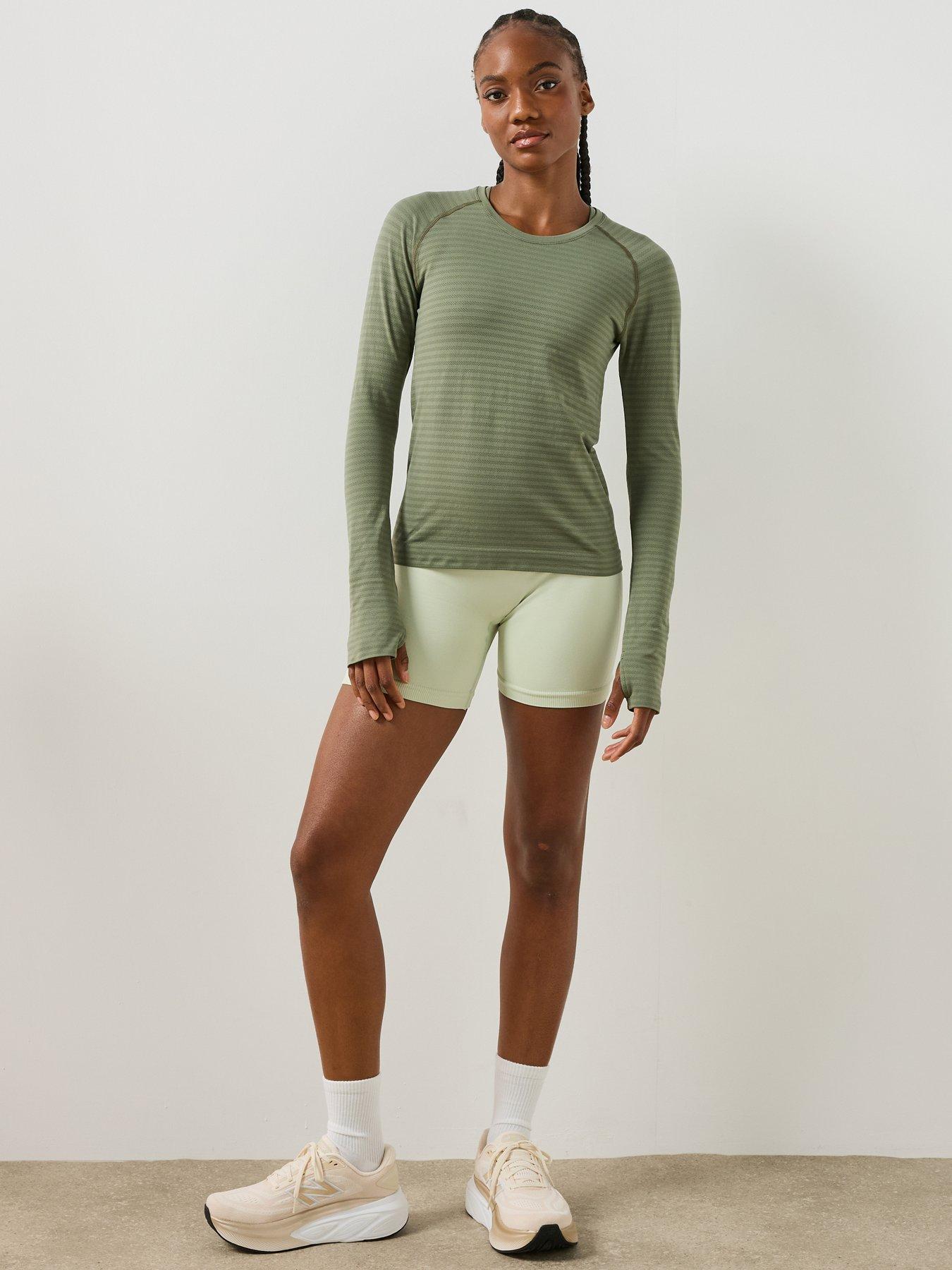 Image 3 of 6 of Sweaty Betty Womens Textured Stripe Raglan Long Sleeve T-Shirt - Green