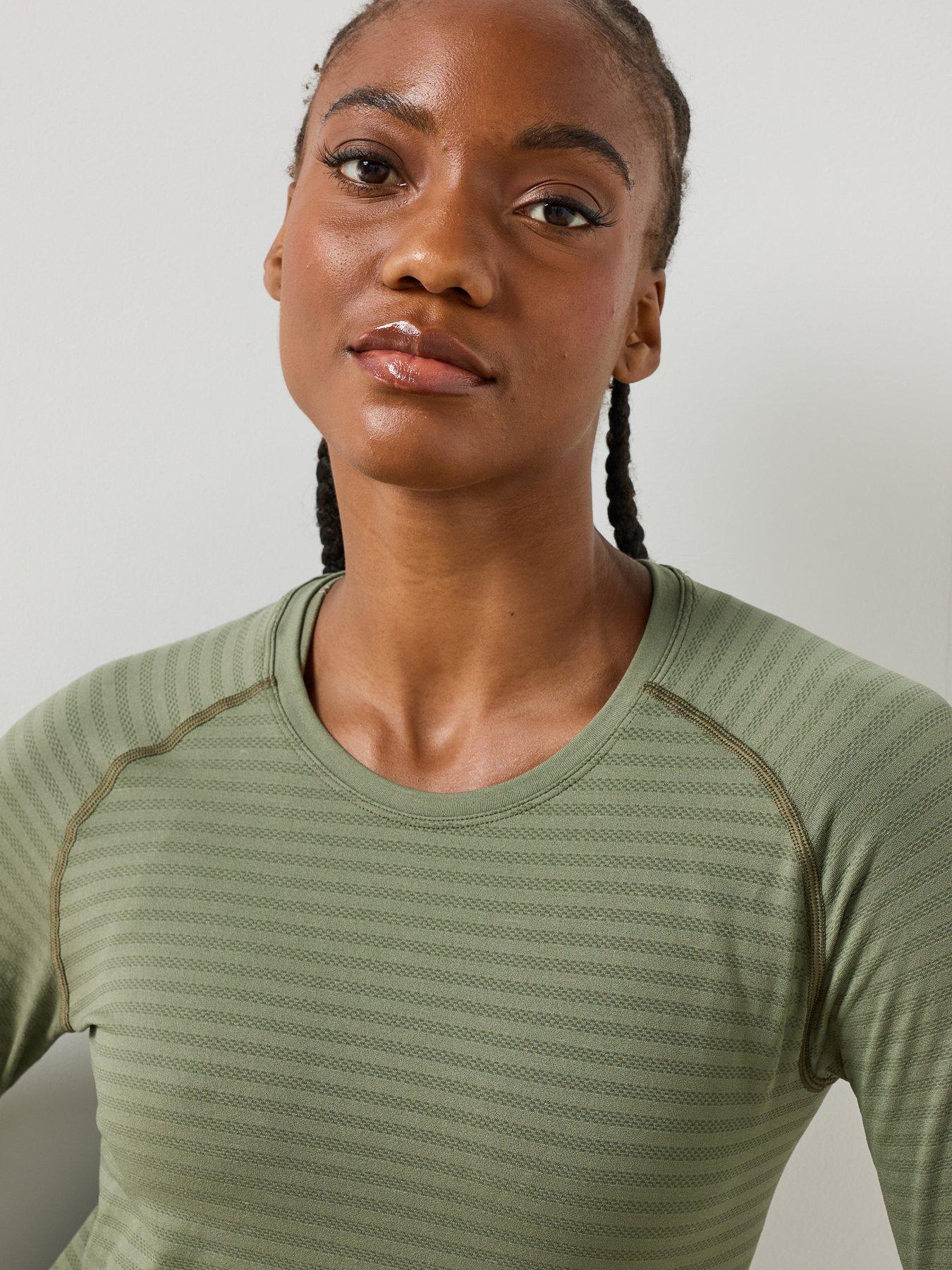 Image 4 of 6 of Sweaty Betty Womens Textured Stripe Raglan Long Sleeve T-Shirt - Green