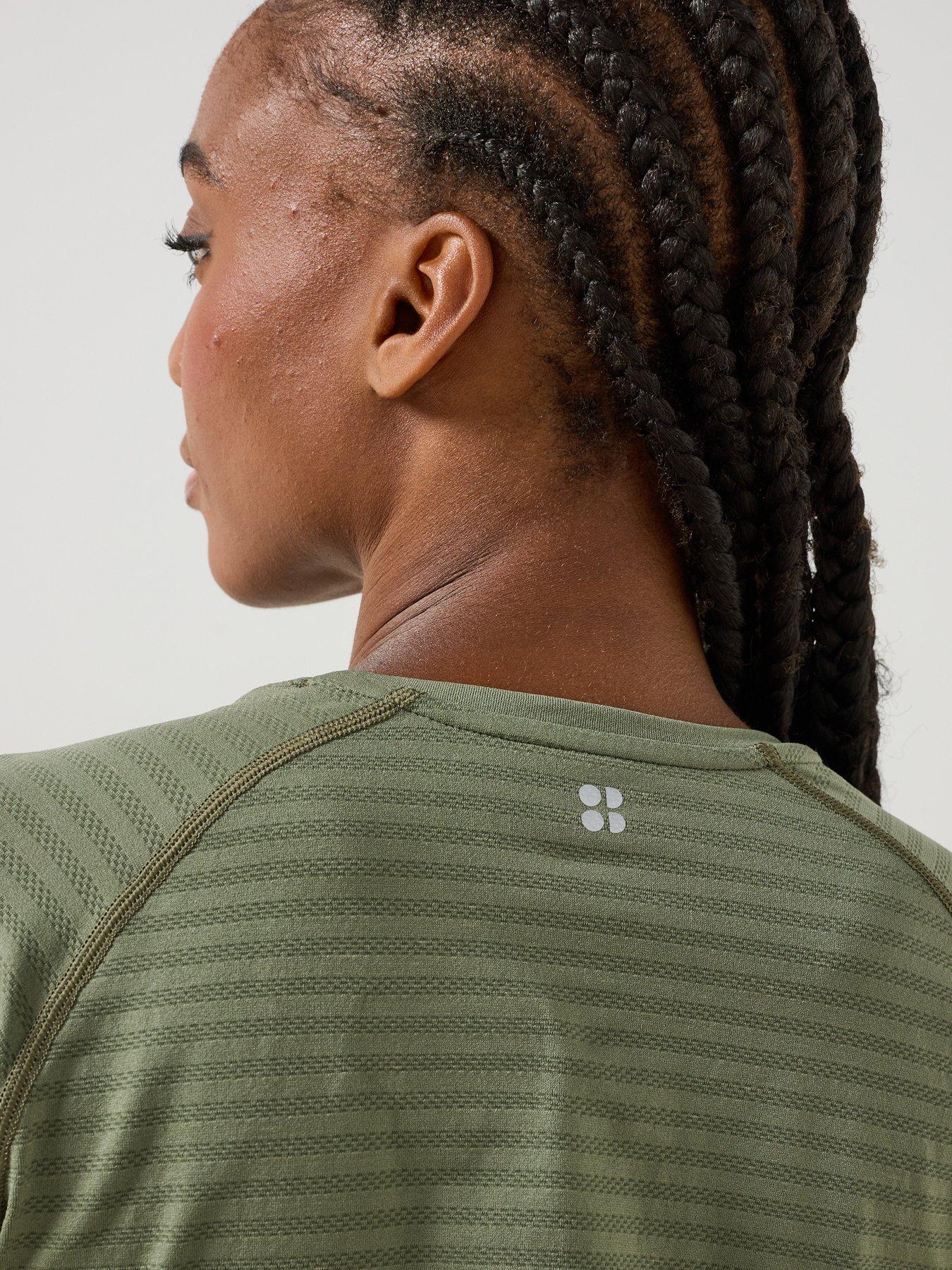 Image 5 of 6 of Sweaty Betty Womens Textured Stripe Raglan Long Sleeve T-Shirt - Green
