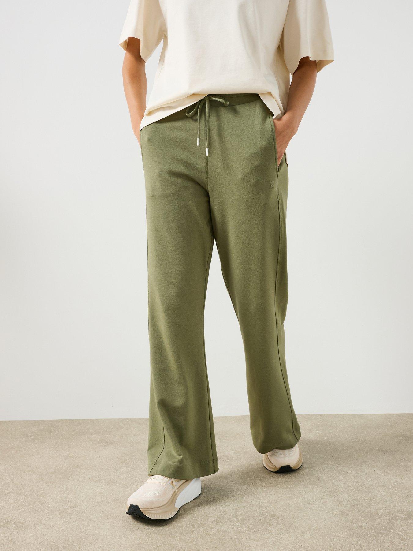 Image 1 of 6 of Sweaty Betty Womens Training After Class Piped Wide Leg Trouser - Green