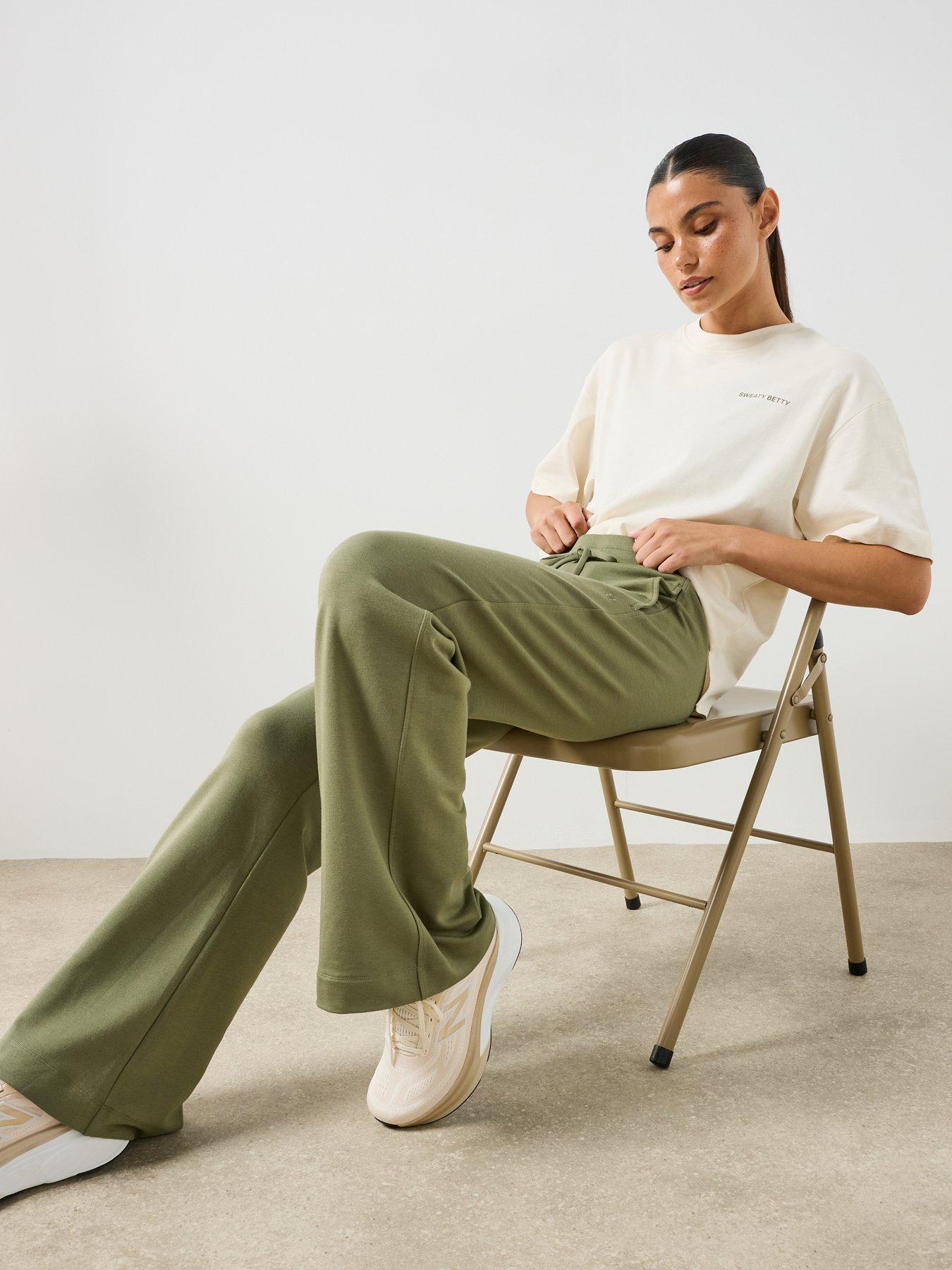 Image 5 of 6 of Sweaty Betty Womens Training After Class Piped Wide Leg Trouser - Green