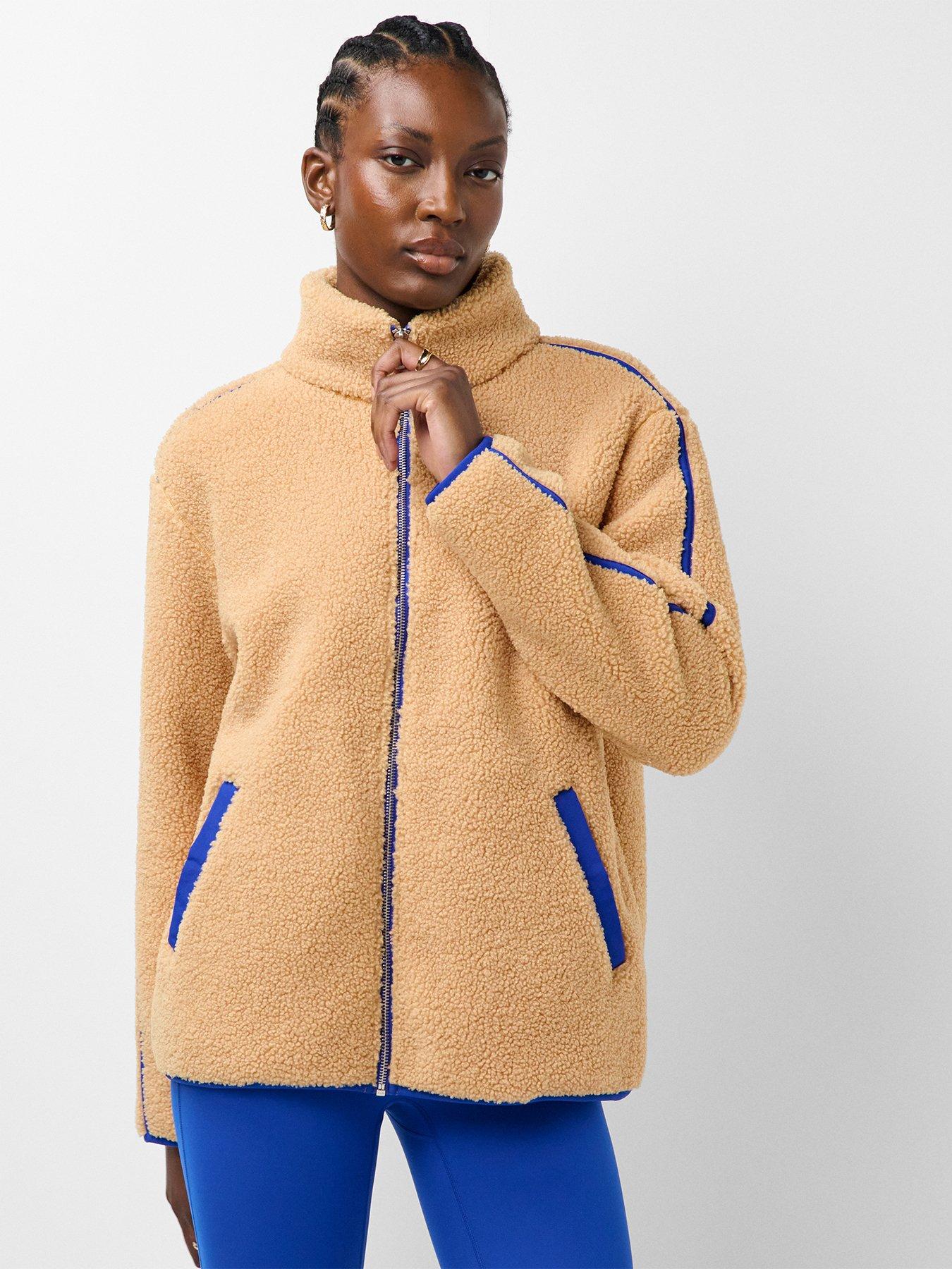 Image 1 of 5 of Sweaty Betty Womens Training Plush Fleece Contrast Zip Up - Beige