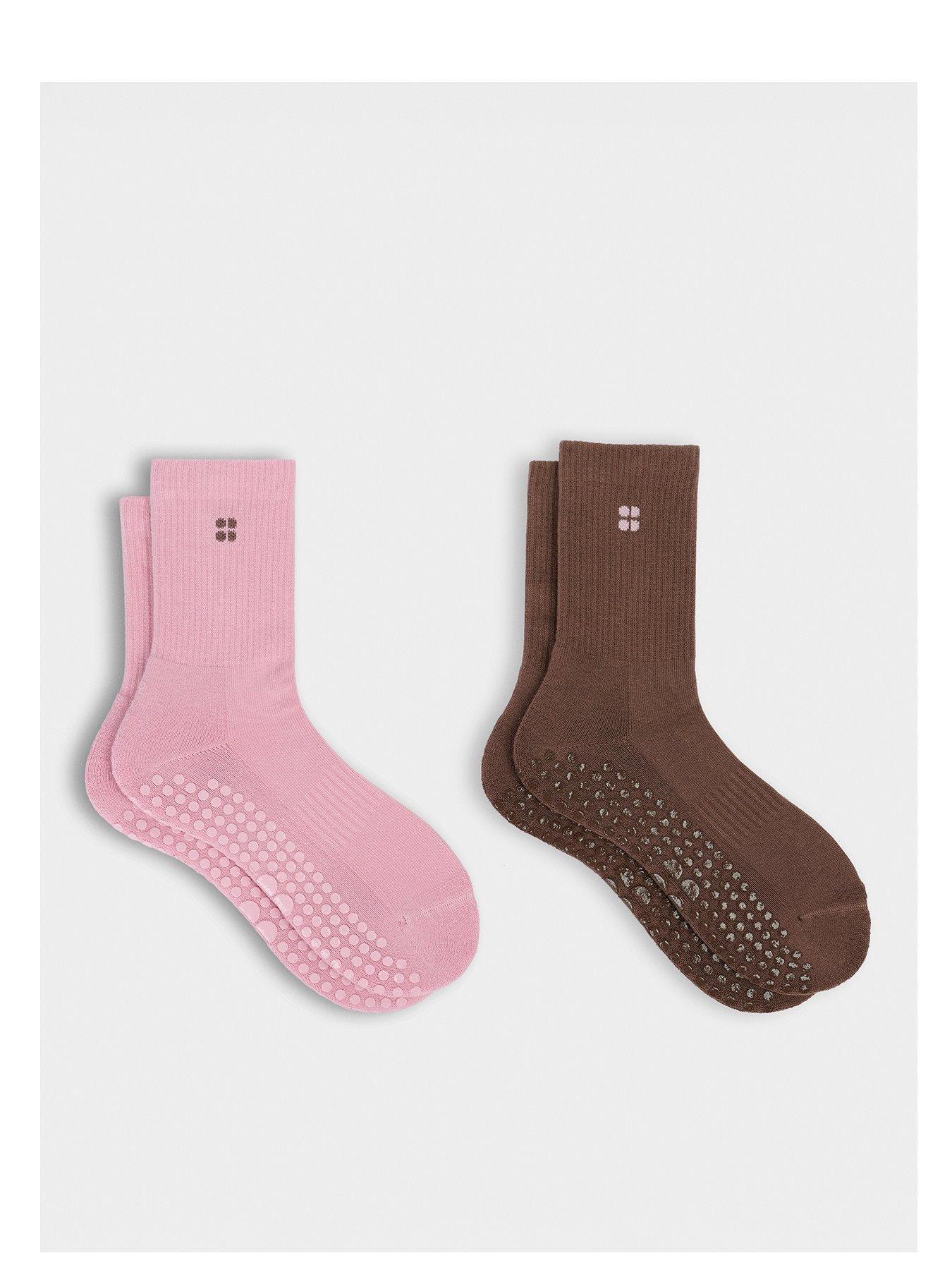 Image 1 of 3 of Sweaty Betty Womens Training Pilates Crew Gripper Sock 2 Pack - Pink