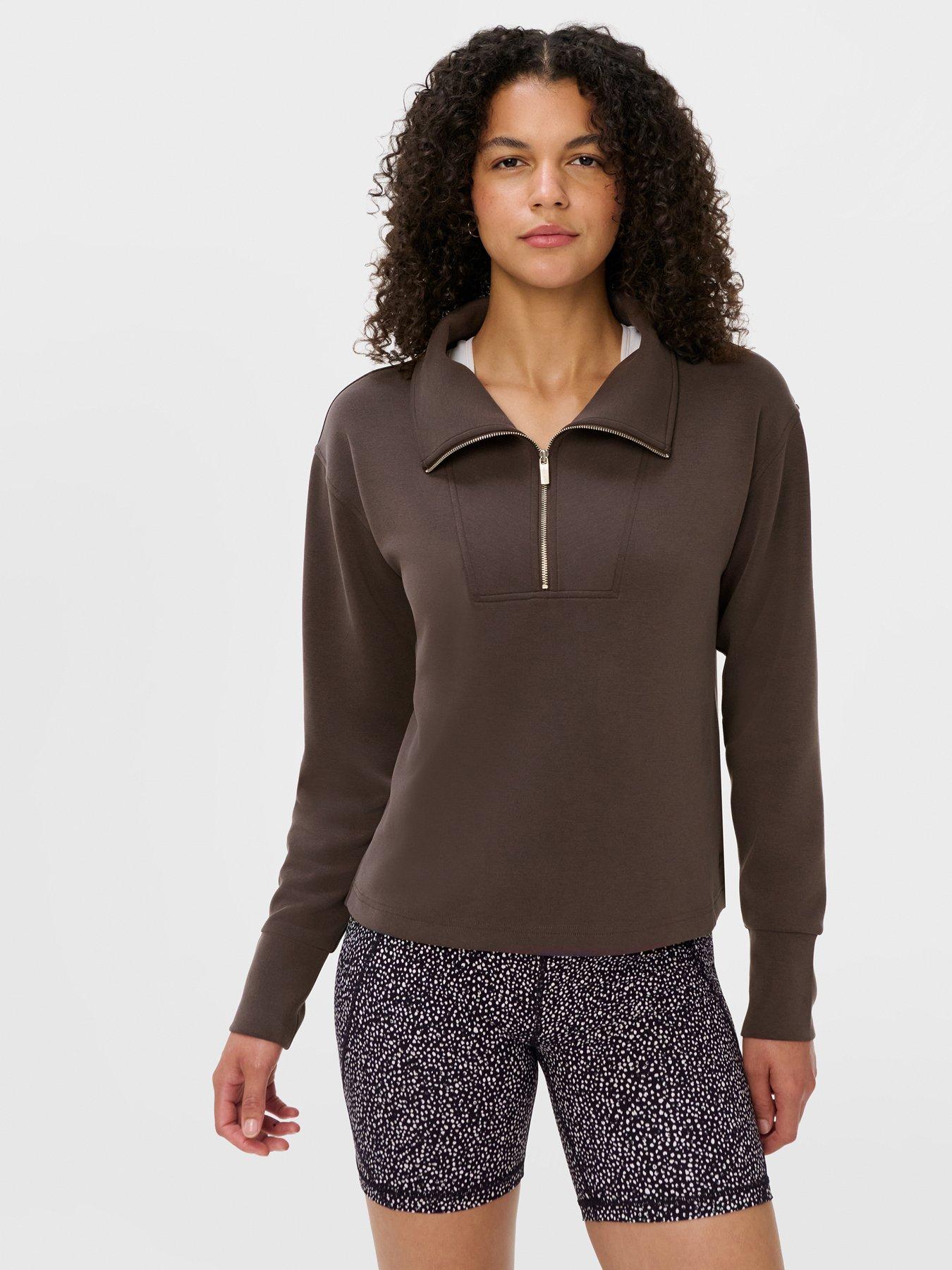 Sweaty Betty Womens Training Sand Wash Half Zip Crop Sweatshirt - Brown