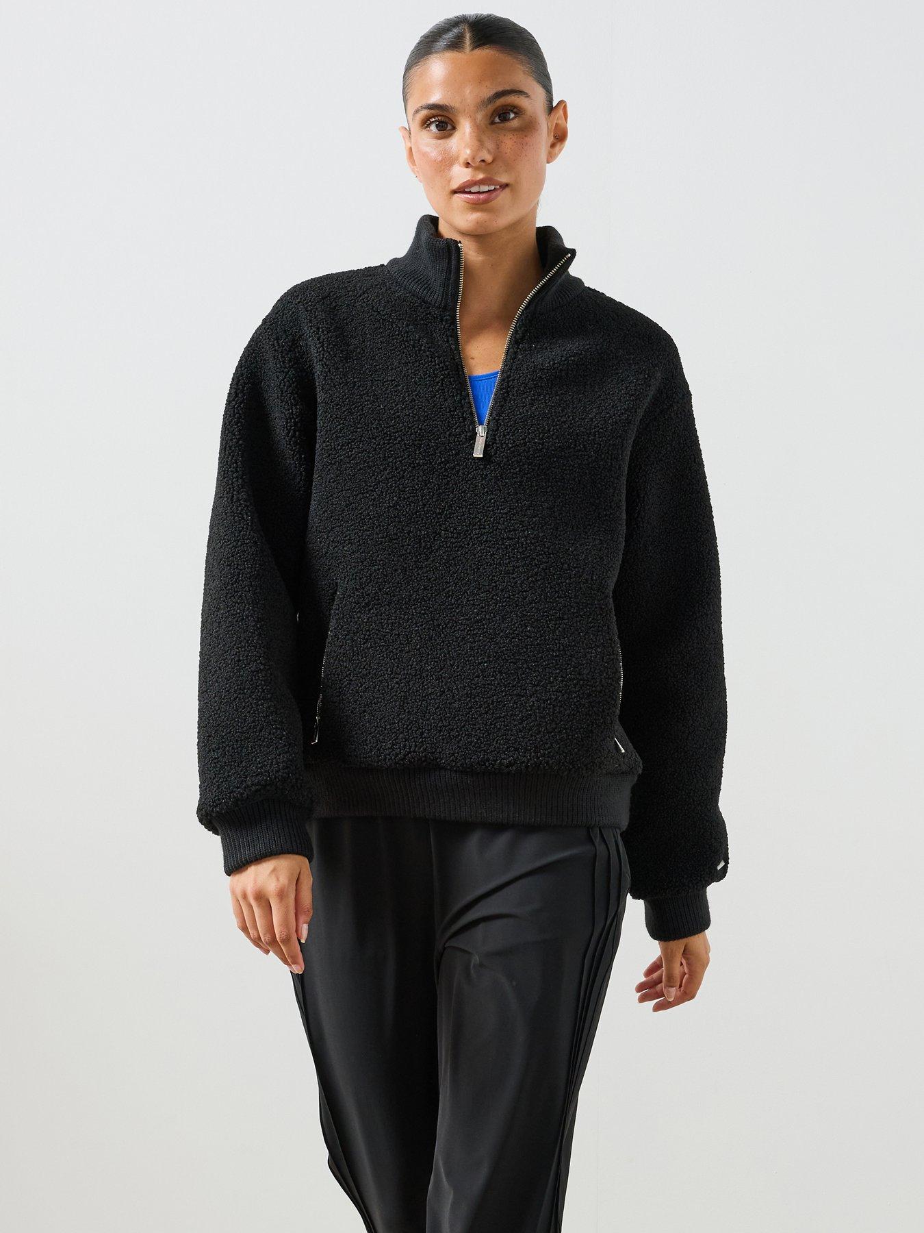 Sweaty Betty Womens Training Plush Fleece Ribbed Half Zip - Black