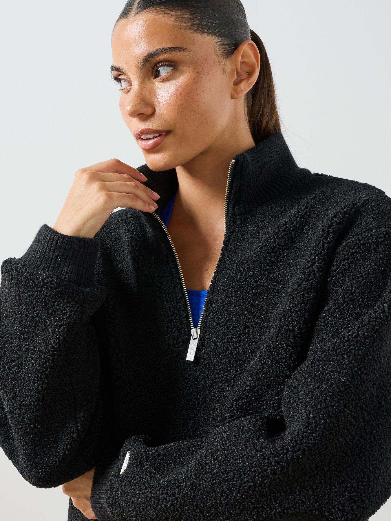Image 4 of 6 of Sweaty Betty Womens Training Plush Fleece Ribbed Half Zip - Black