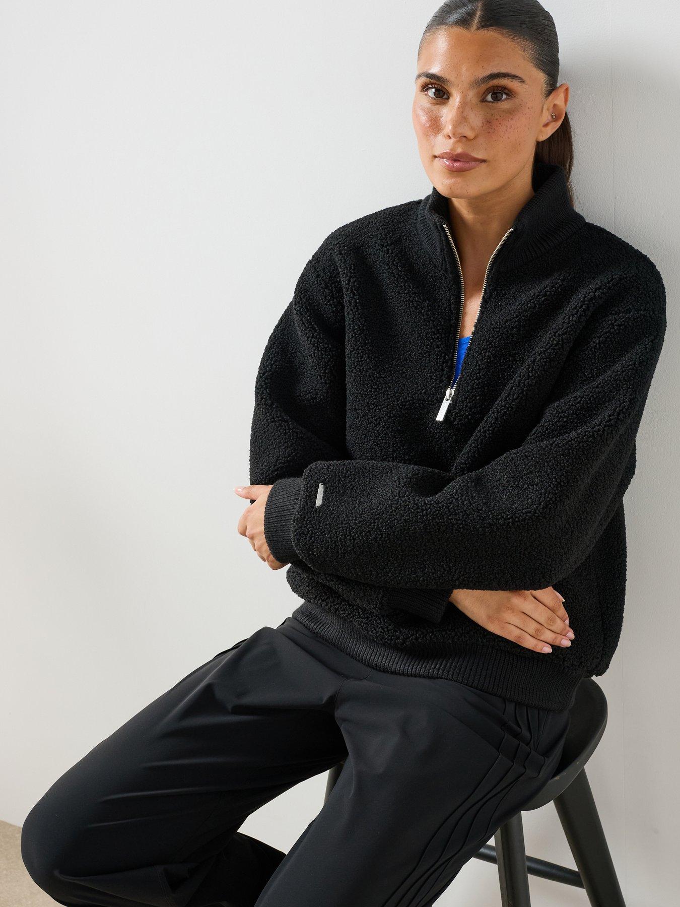 Image 6 of 6 of Sweaty Betty Womens Training Plush Fleece Ribbed Half Zip - Black