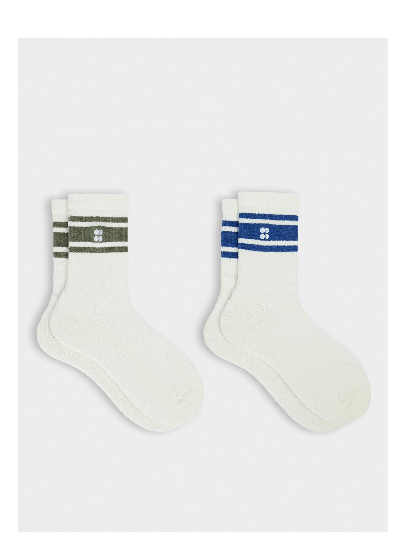 Image 1 of 3 of Sweaty Betty Womens Training Lifestyle Ribbed Crew Sock 2 Pack - White