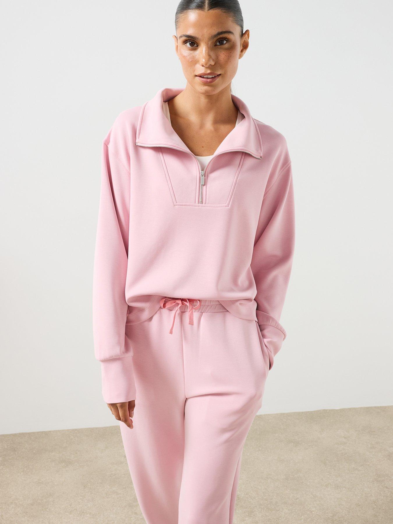 Image 1 of 6 of Sweaty Betty Sand Wash Half Zip Crop Sweatshirt - Pink