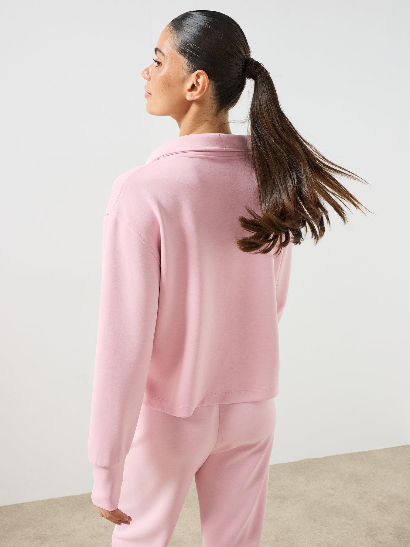 Image 2 of 6 of Sweaty Betty Sand Wash Half Zip Crop Sweatshirt - Pink