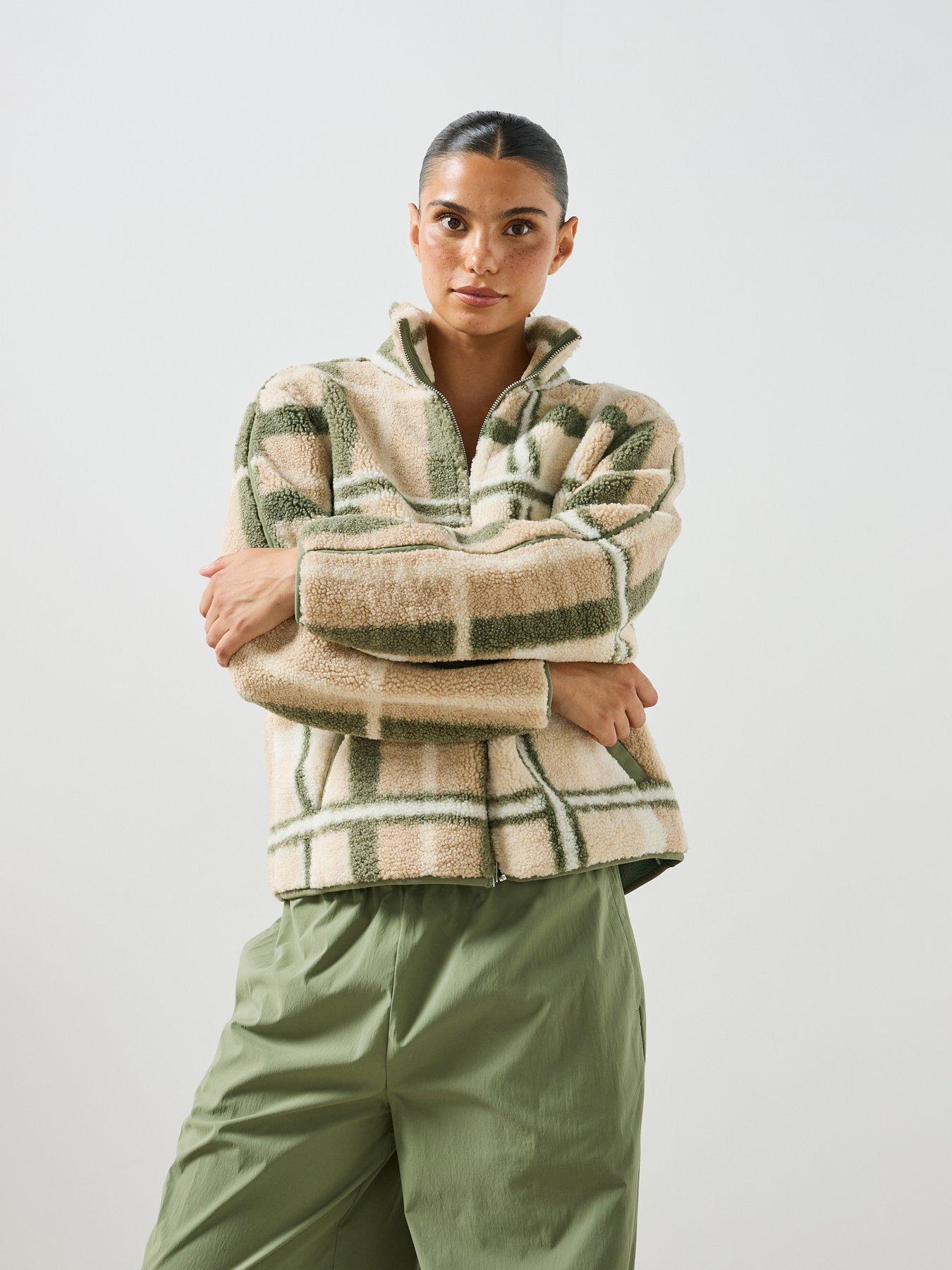 Image 1 of 6 of Sweaty Betty Womens Training Plush Fleece Contrast Full Zip Up Jacket - Beige