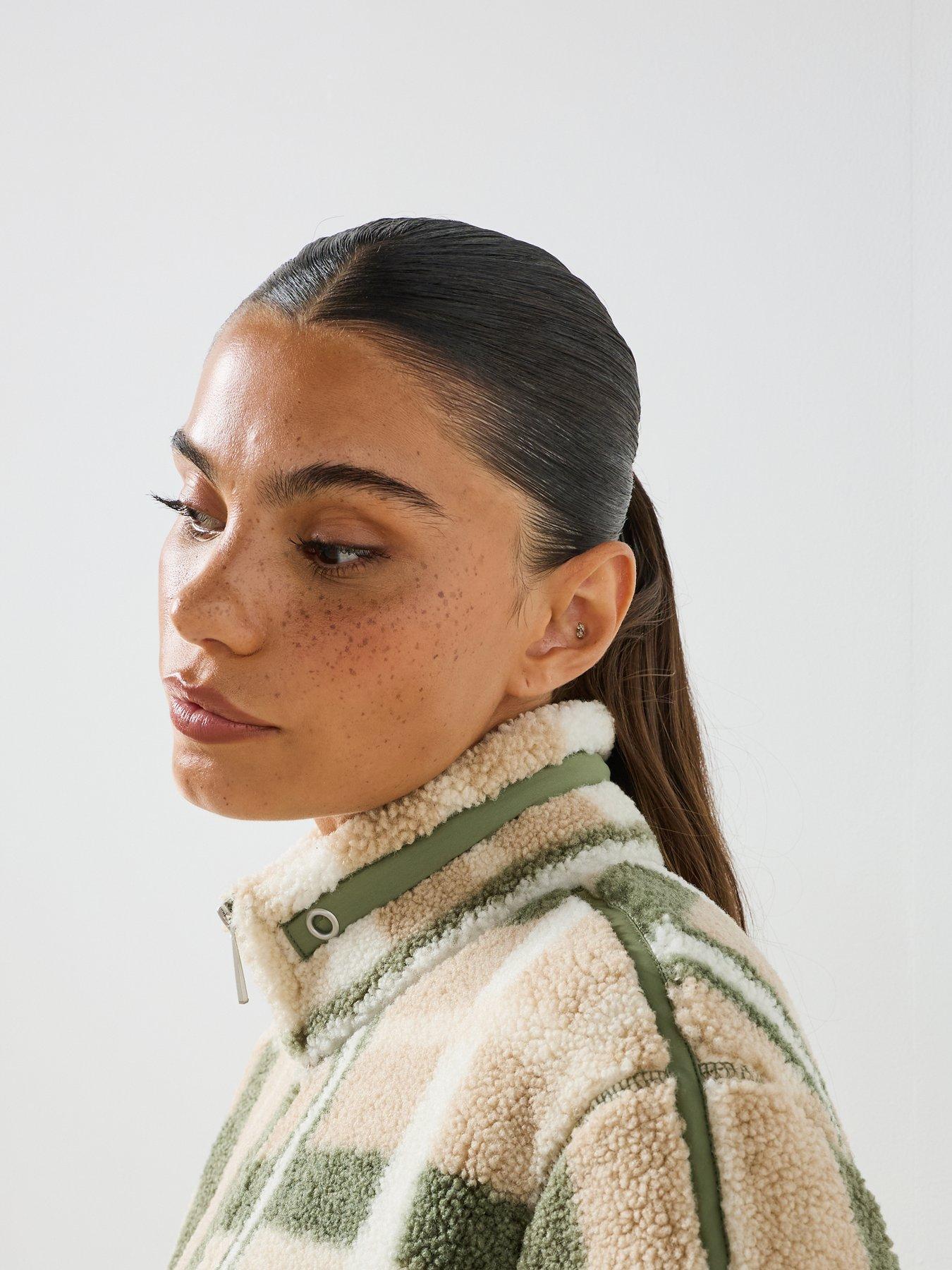 Image 4 of 6 of Sweaty Betty Womens Training Plush Fleece Contrast Full Zip Up Jacket - Beige