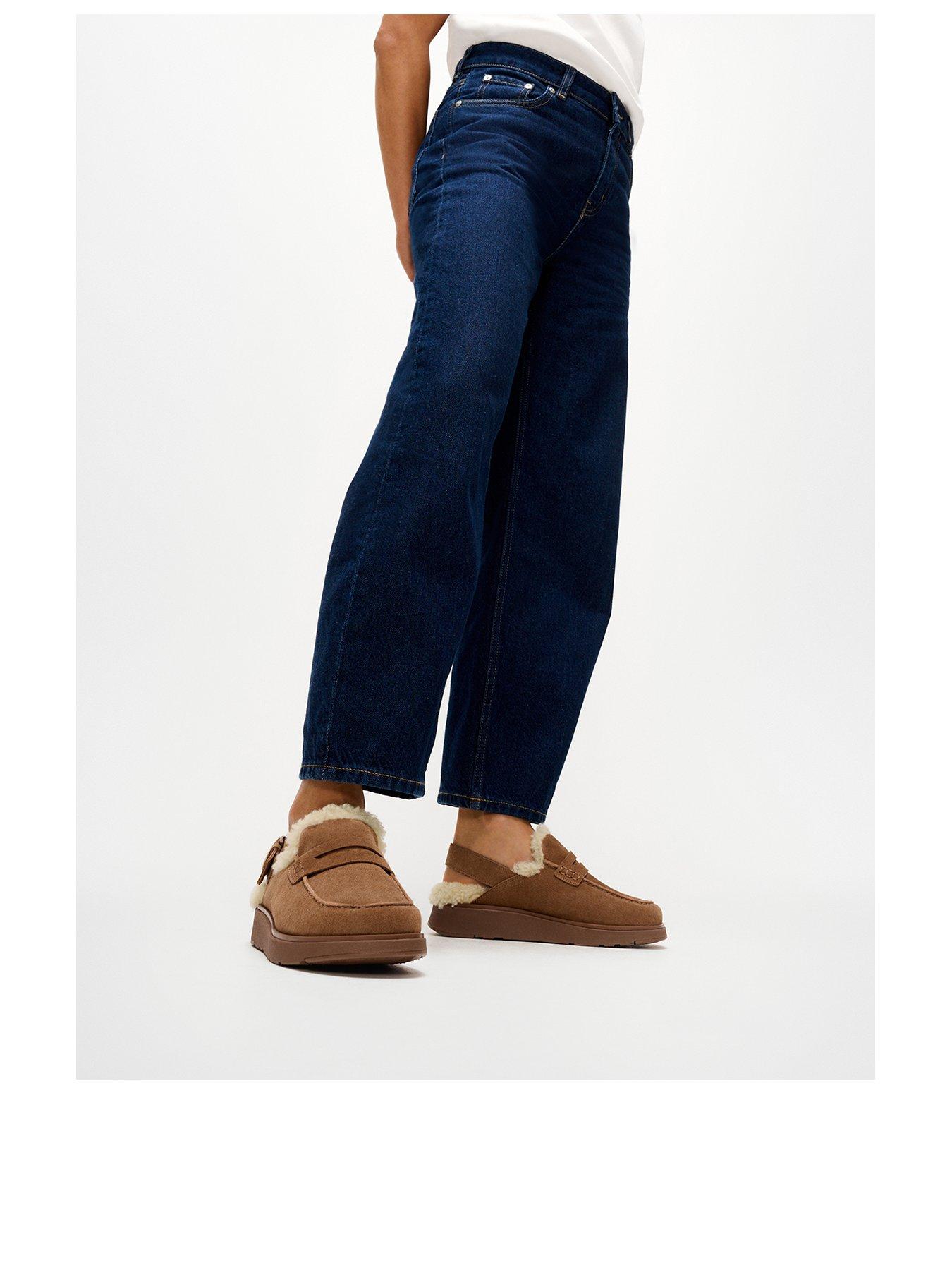 Image 2 of 5 of FitFlop FitFlop Womens Microwobbleboard Shearling-Lined Back-Strap Slippers - Brown