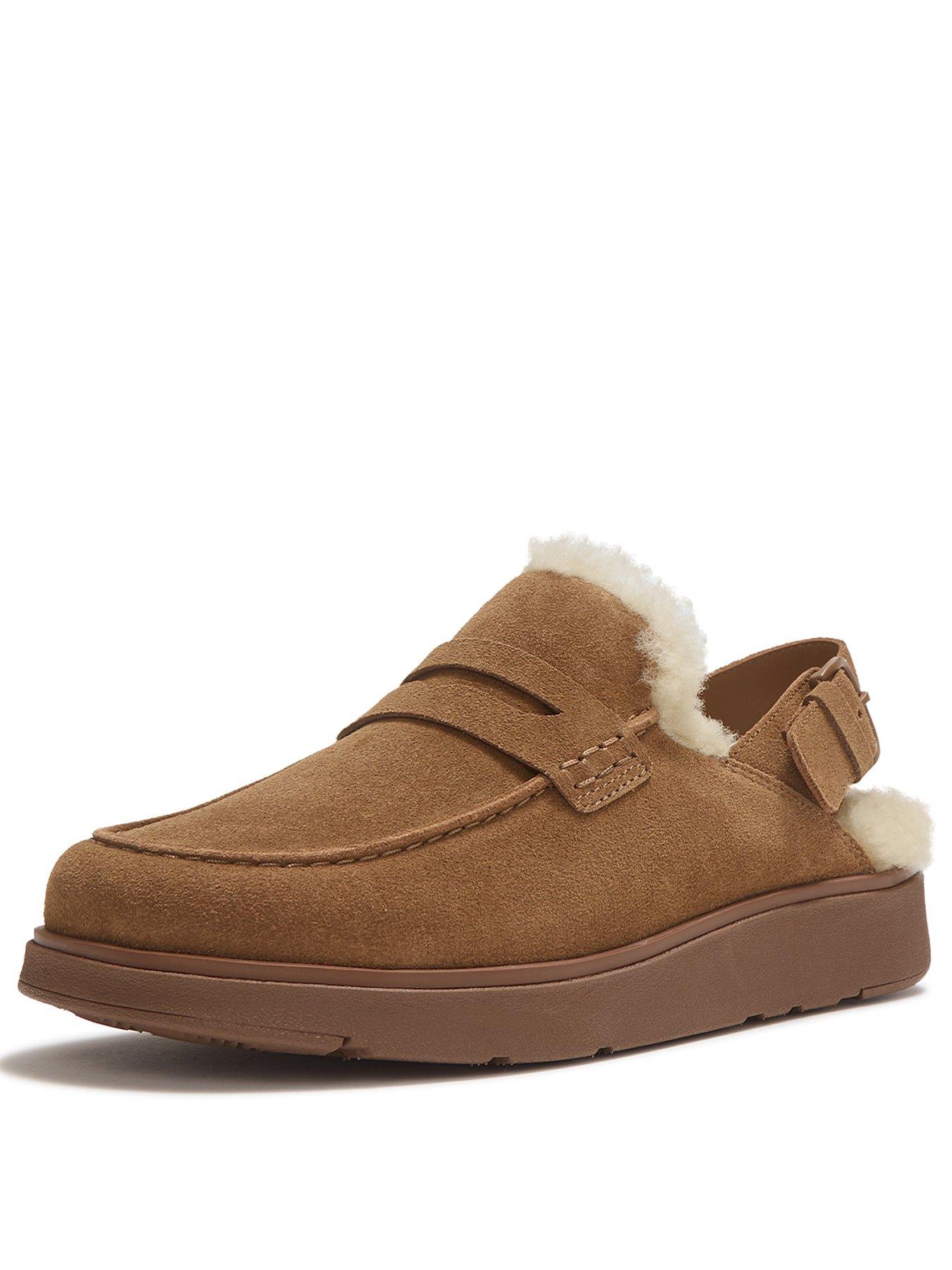 Image 3 of 5 of FitFlop FitFlop Womens Microwobbleboard Shearling-Lined Back-Strap Slippers - Brown