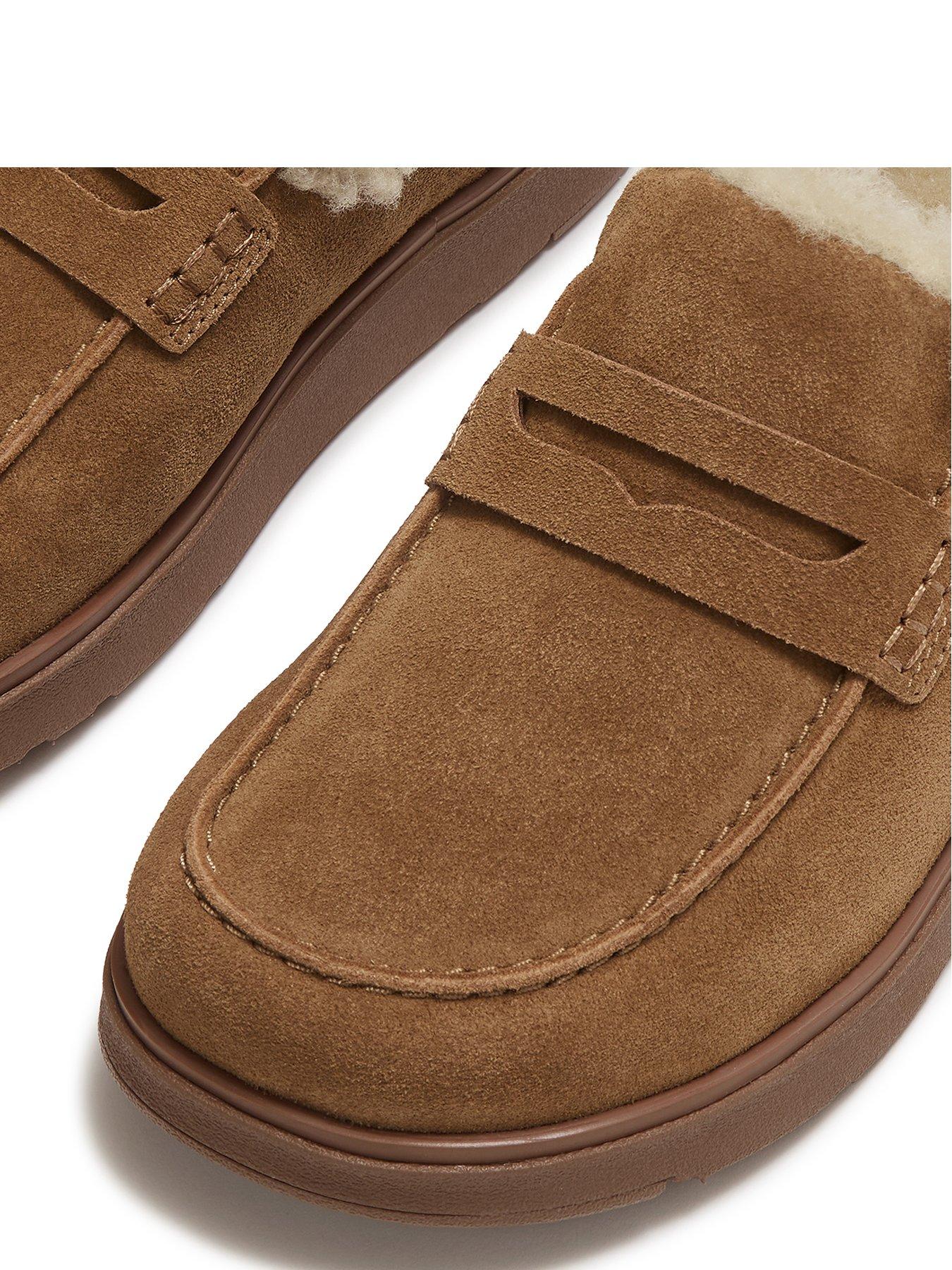 Image 4 of 5 of FitFlop FitFlop Womens Microwobbleboard Shearling-Lined Back-Strap Slippers - Brown