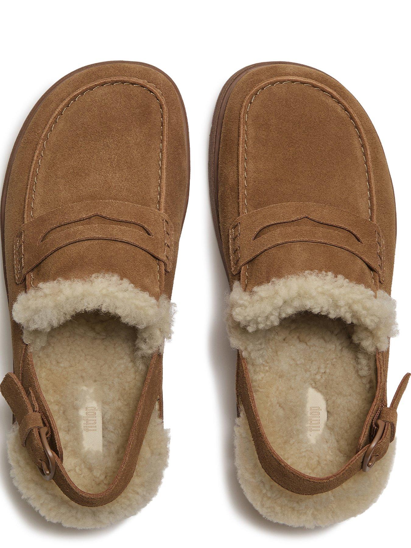 Image 5 of 5 of FitFlop FitFlop Womens Microwobbleboard Shearling-Lined Back-Strap Slippers - Brown
